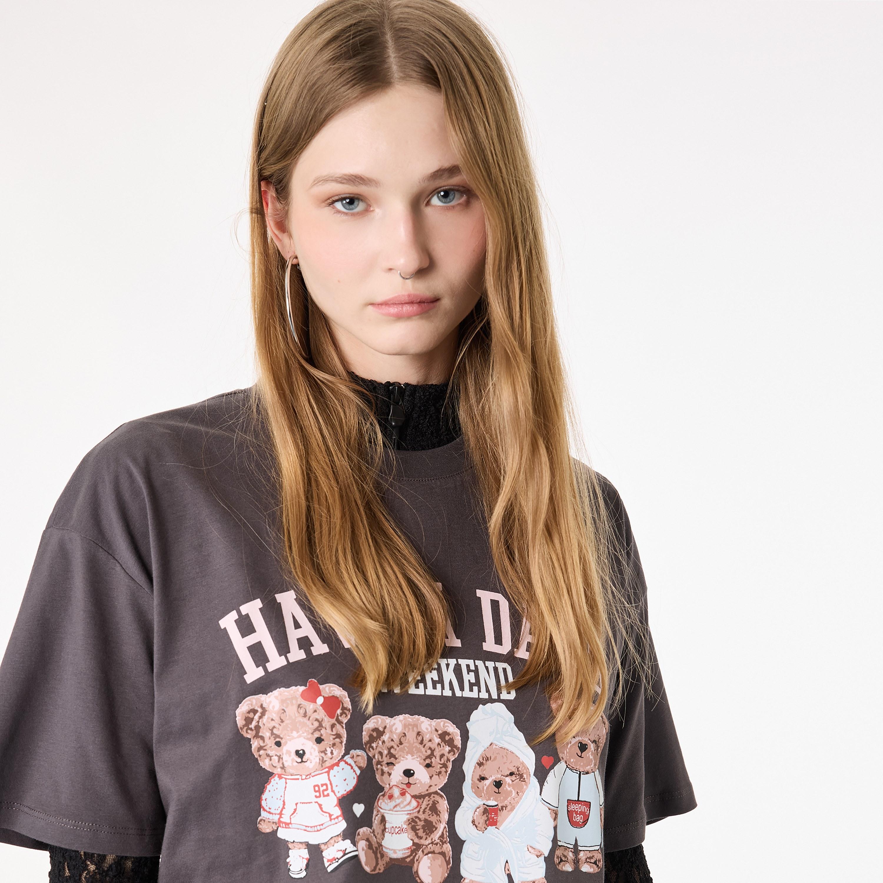 تيشيرت قطني نسائي بطبعة "غرافيك" لدب "تيدي" بلون رمادي من كوتون-women-clothing-tshirts-image-3
