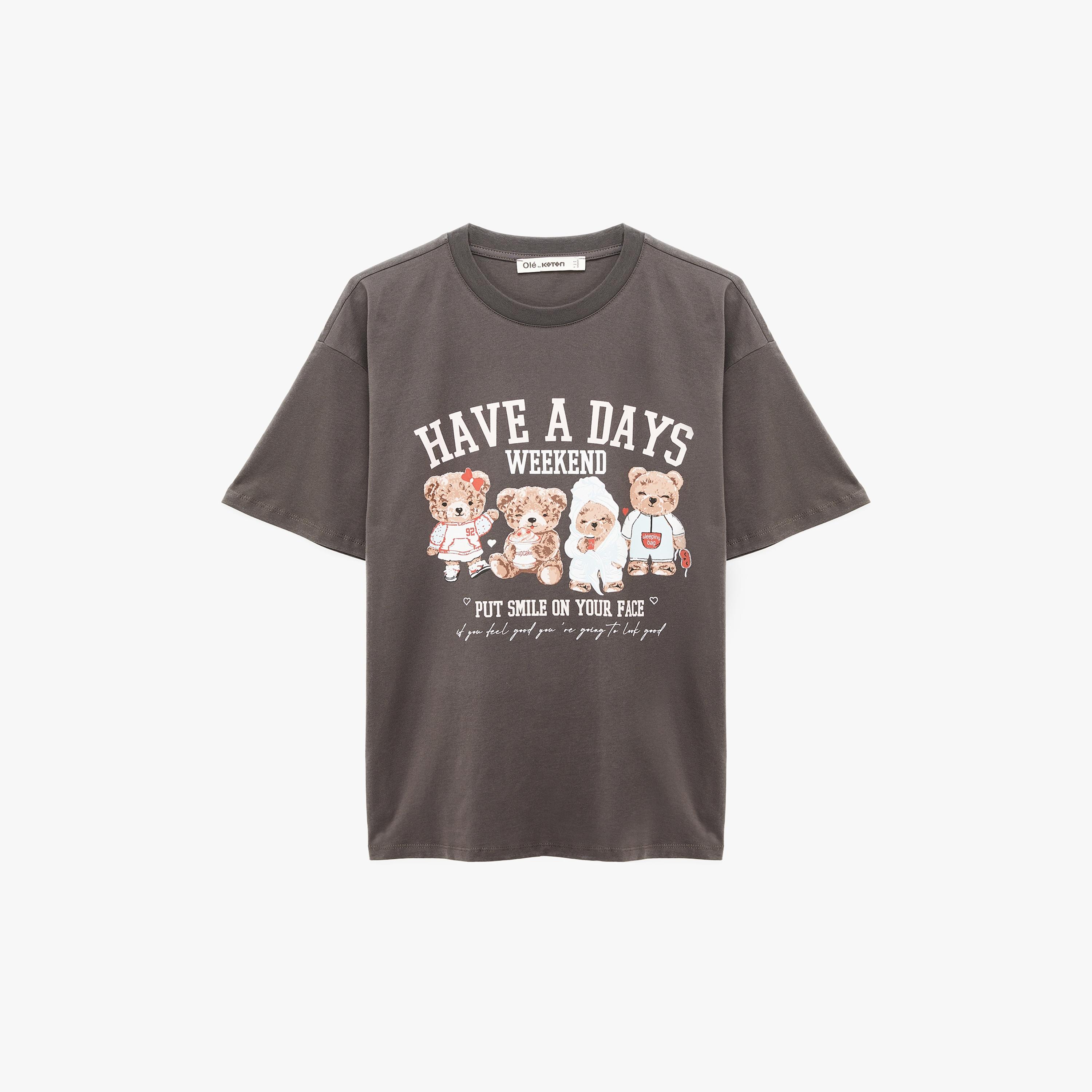 تيشيرت قطني نسائي بطبعة "غرافيك" لدب "تيدي" بلون رمادي من كوتون-women-clothing-tshirts-image-4