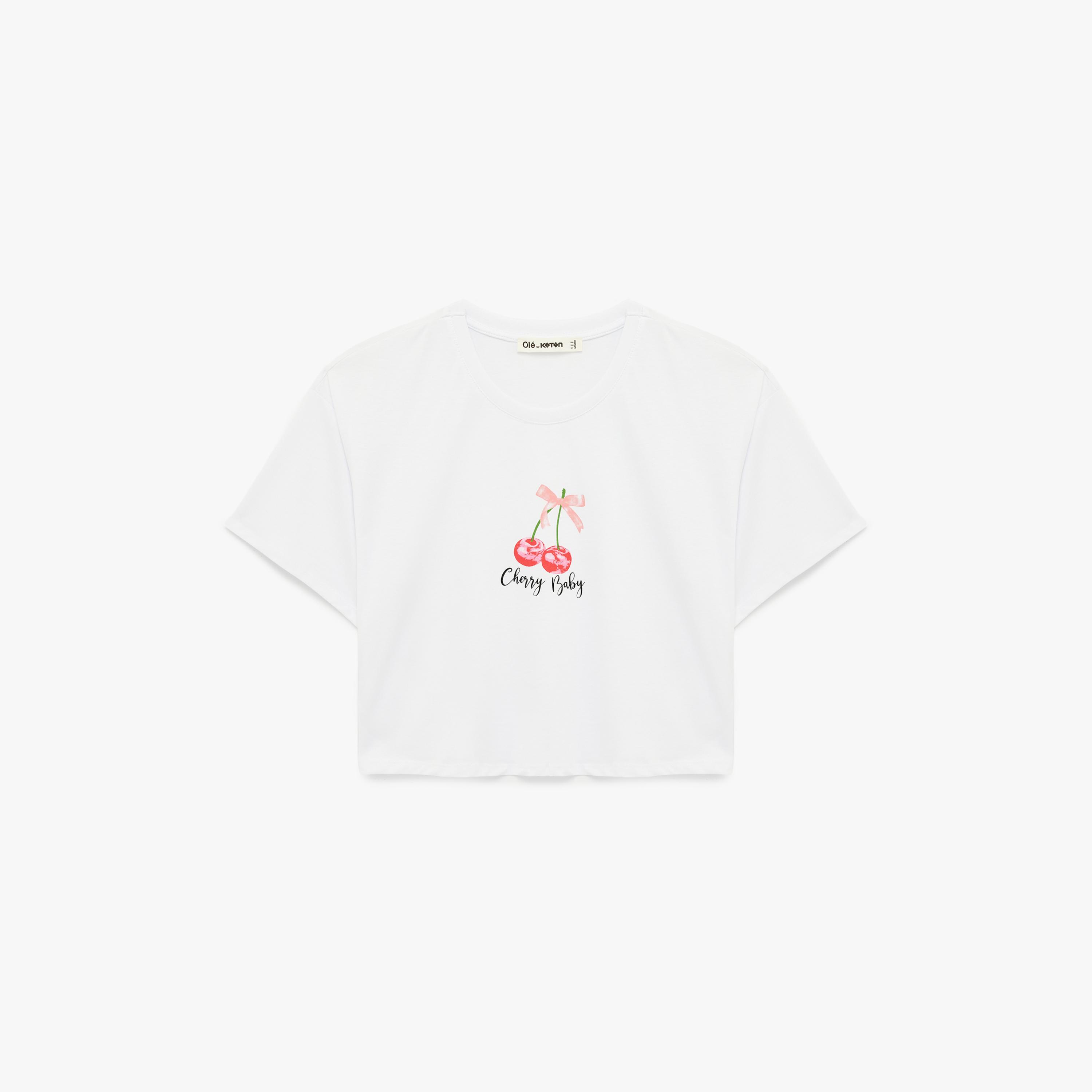 KOTON White Graphic Cherry Cotton Women's T-Shirt-women-clothing-tshirts-image-4
