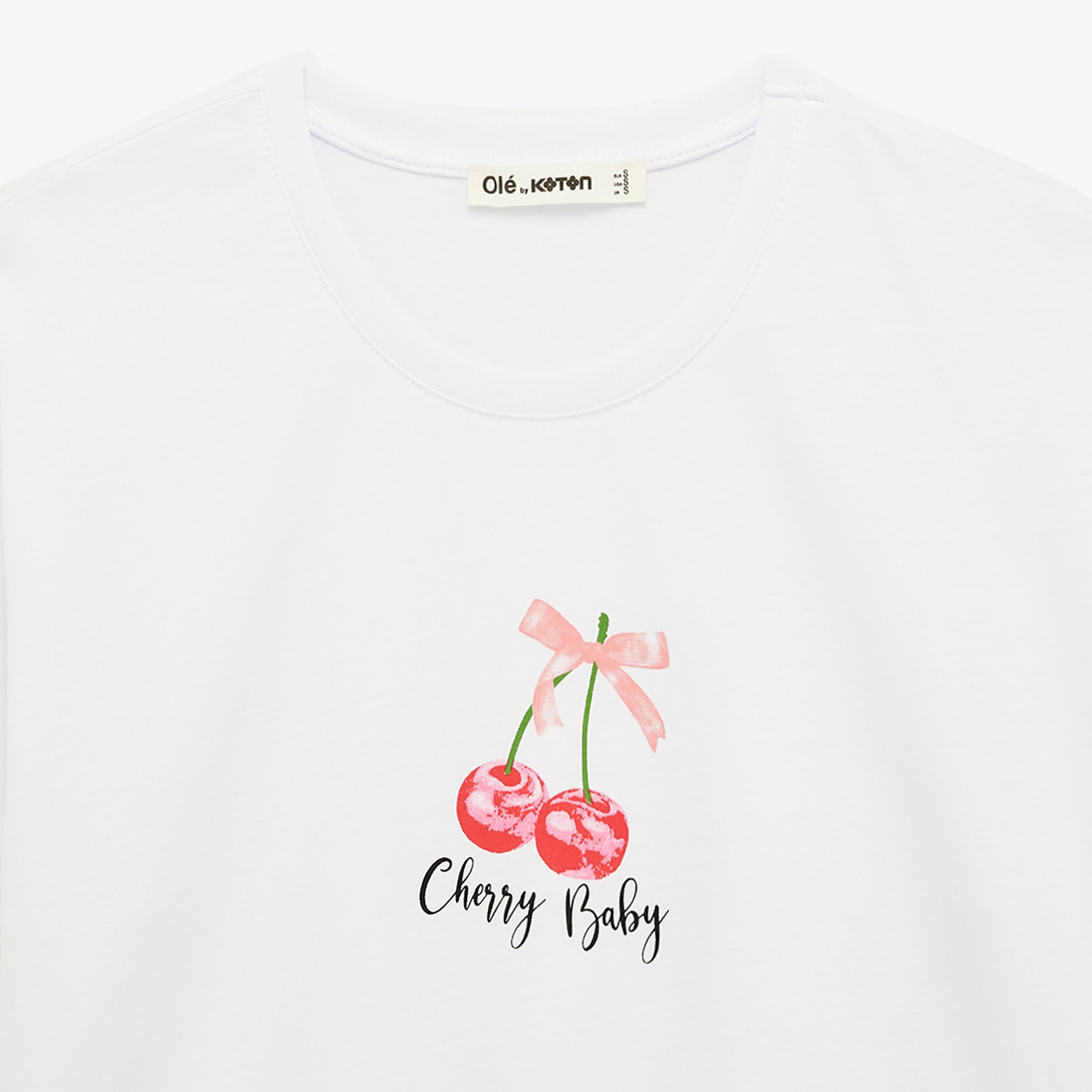 KOTON White Graphic Cherry Cotton Women's T-Shirt-women-clothing-tshirts-image-6