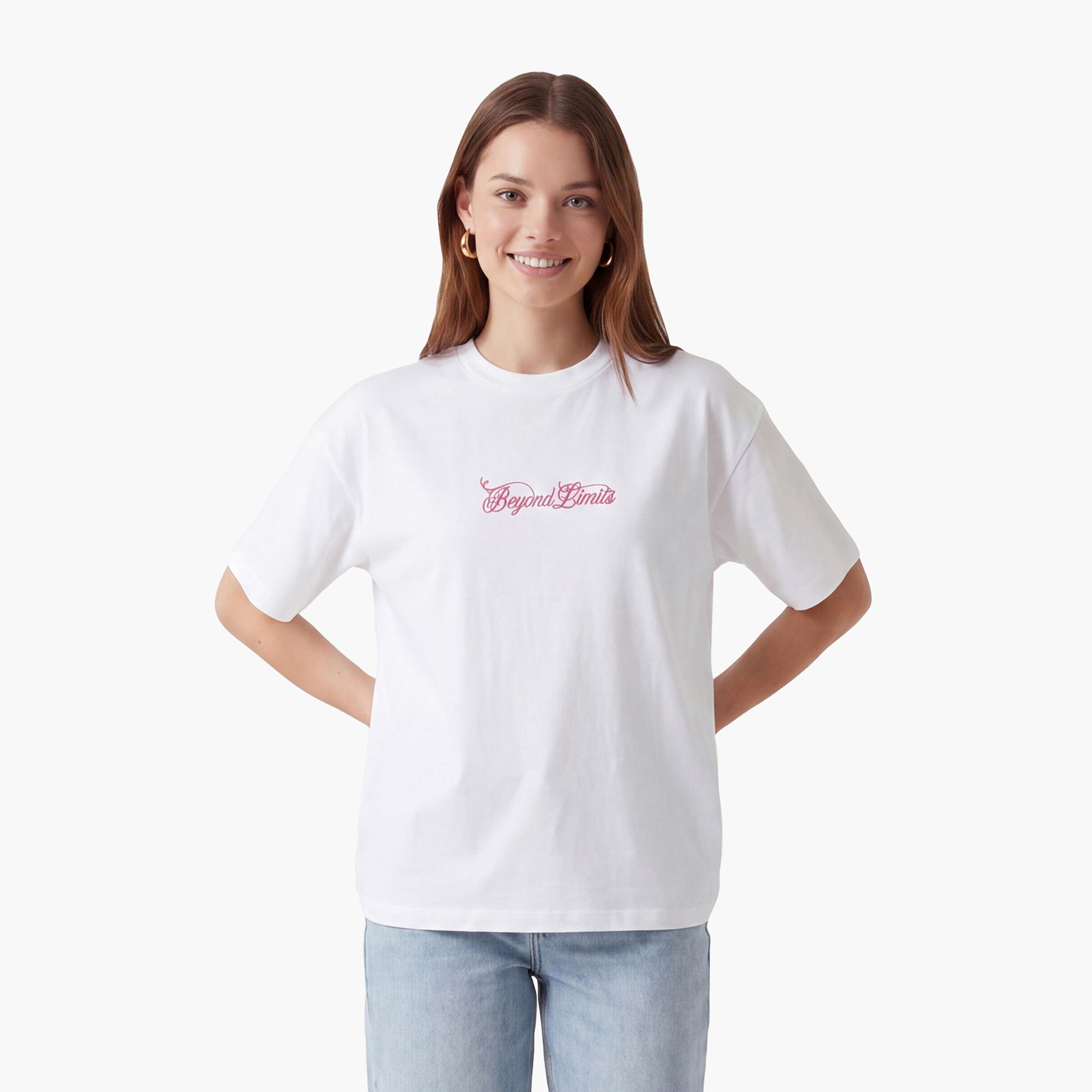 KOTON White Graphic Print Cotton Women's T-Shirt-women-clothing-tshirts-image-1