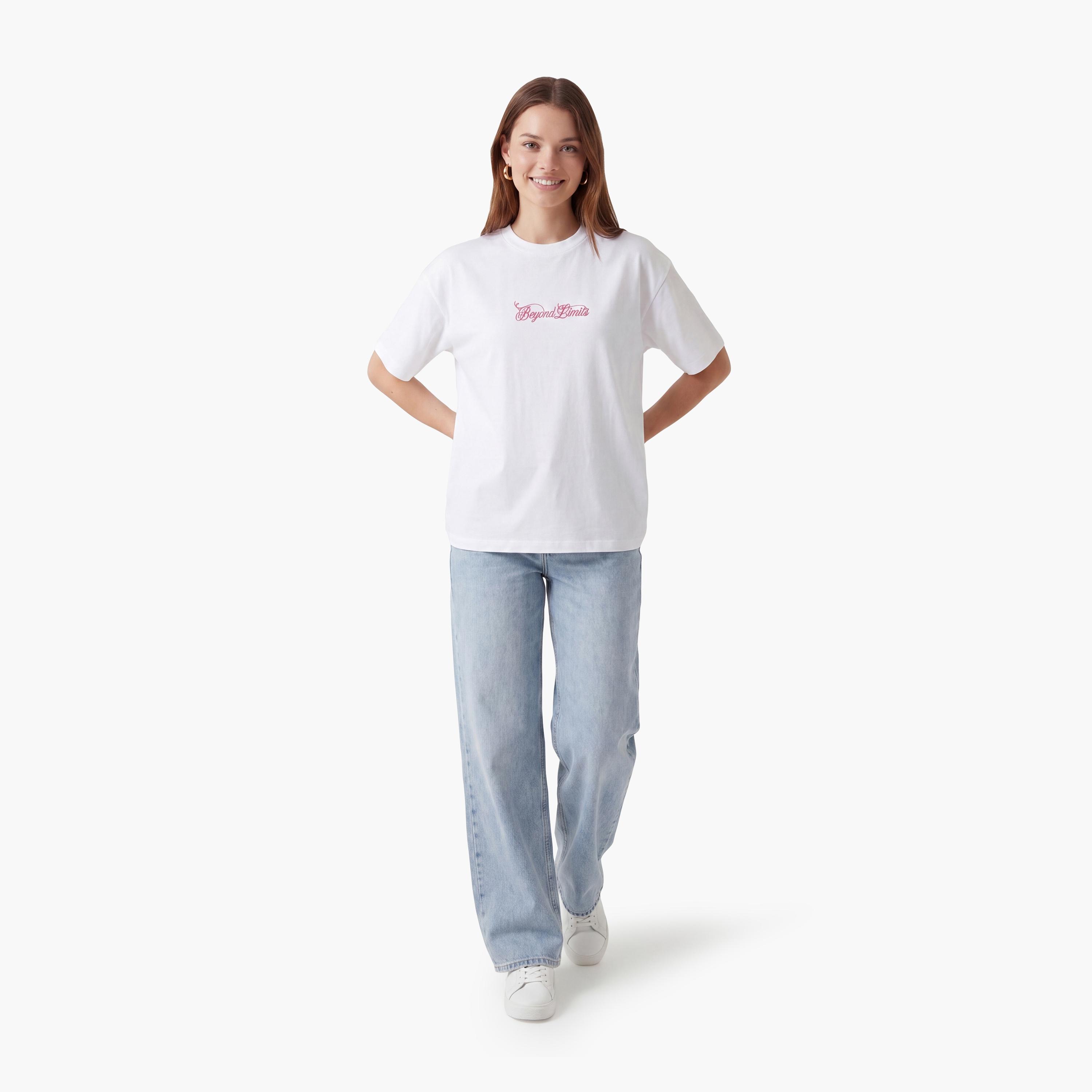 KOTON White Graphic Print Cotton Women's T-Shirt-women-clothing-tshirts-image-2