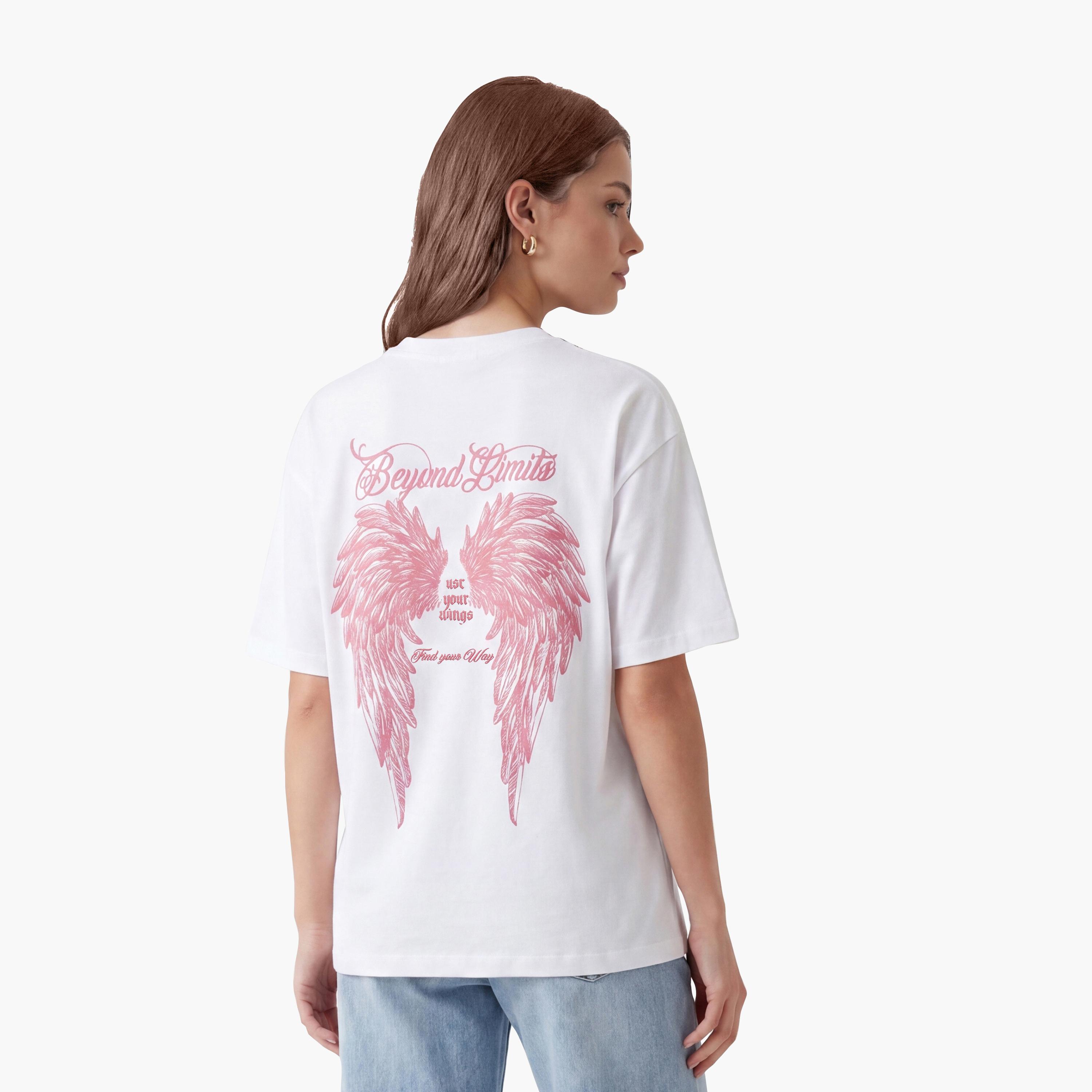 KOTON White Graphic Print Cotton Women's T-Shirt-women-clothing-tshirts-image-4