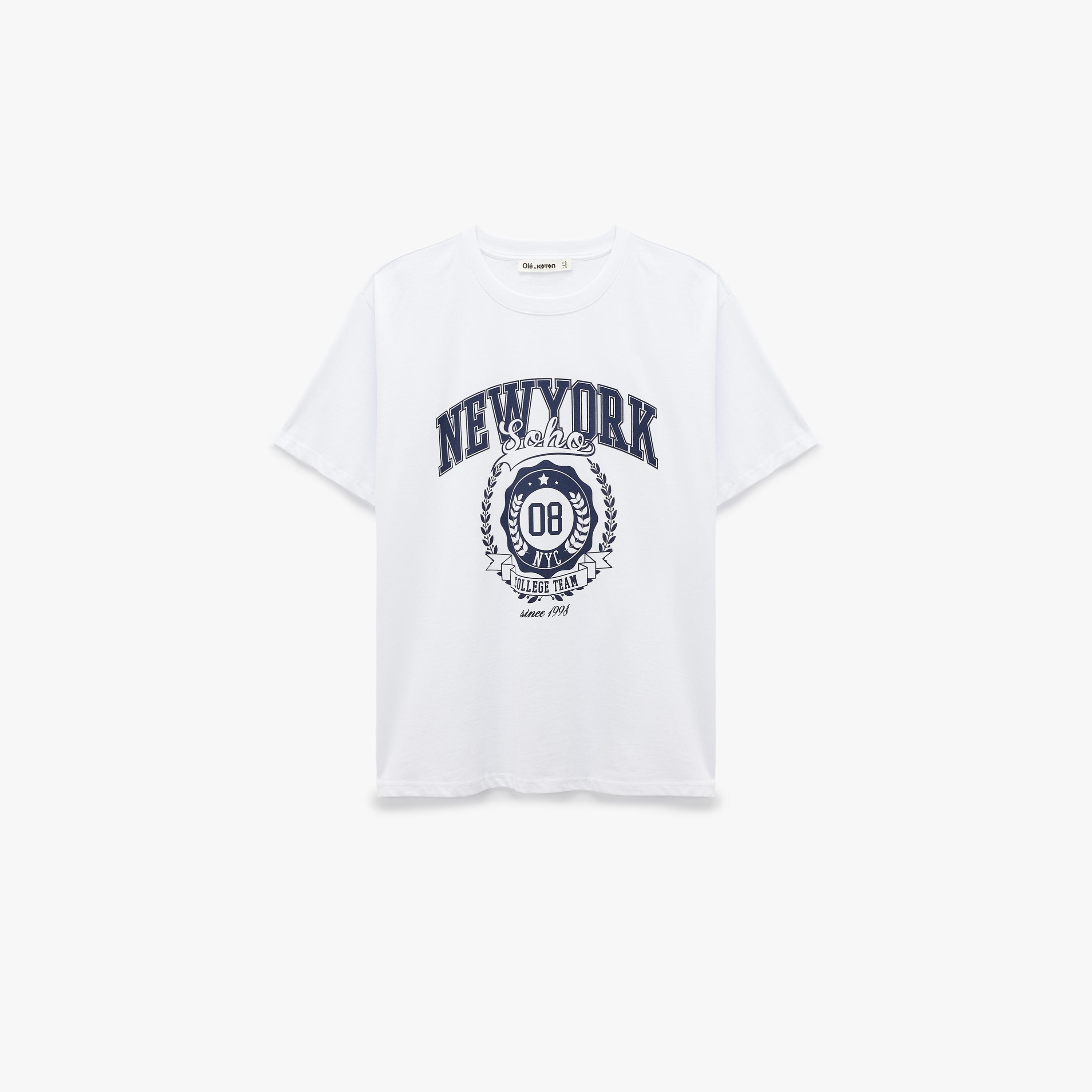 KOTON White Graphic Print Cotton Women's T-Shirt-women-clothing-tshirts-image-3