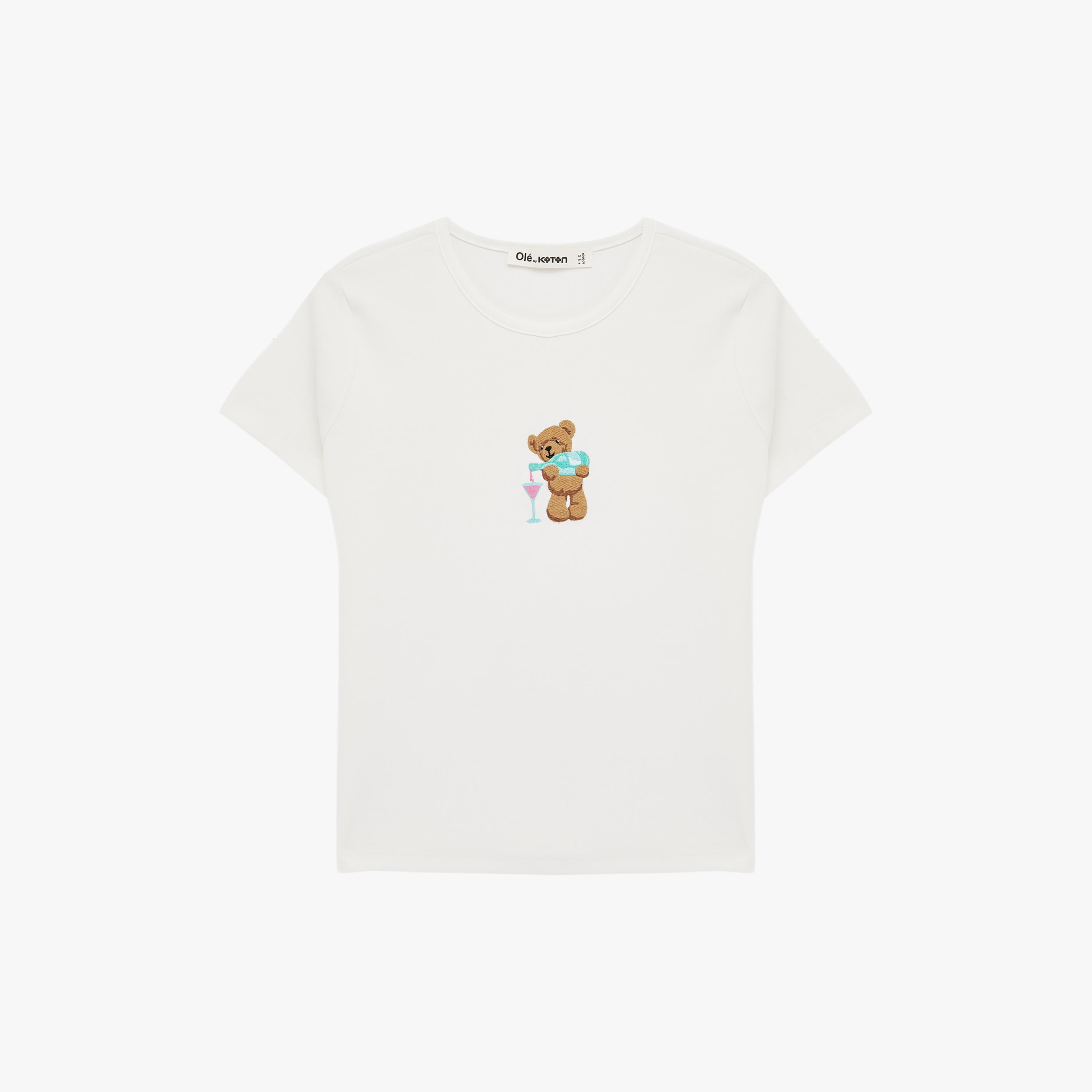 KOTON White Embroidered Teddy Women's T-Shirt-women-clothing-tshirts-image-3