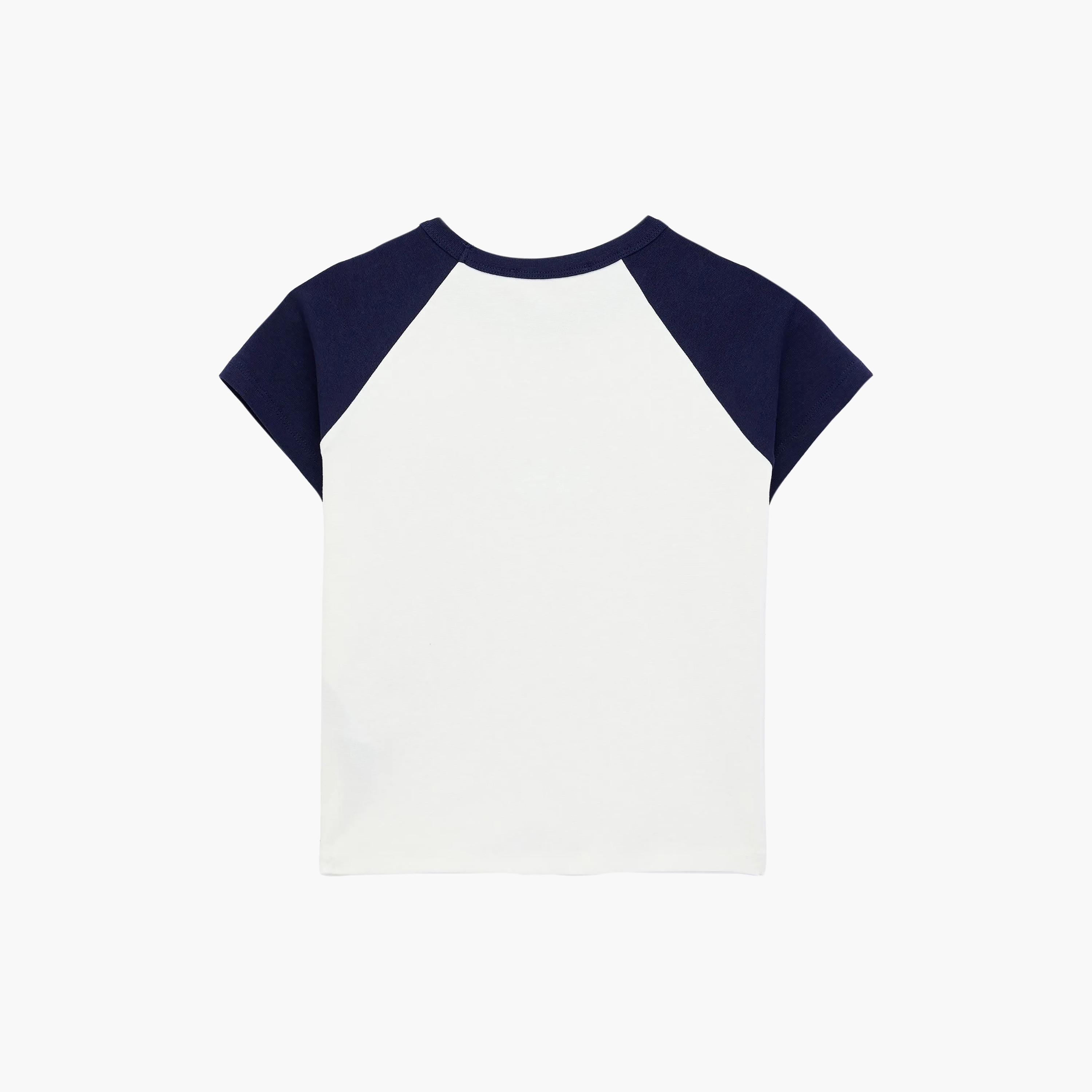 KOTON Ecru Melange Color-Blocked Graphic Print Raglan Sleeves Women's T-Shirt-women-clothing-tshirts-image-5