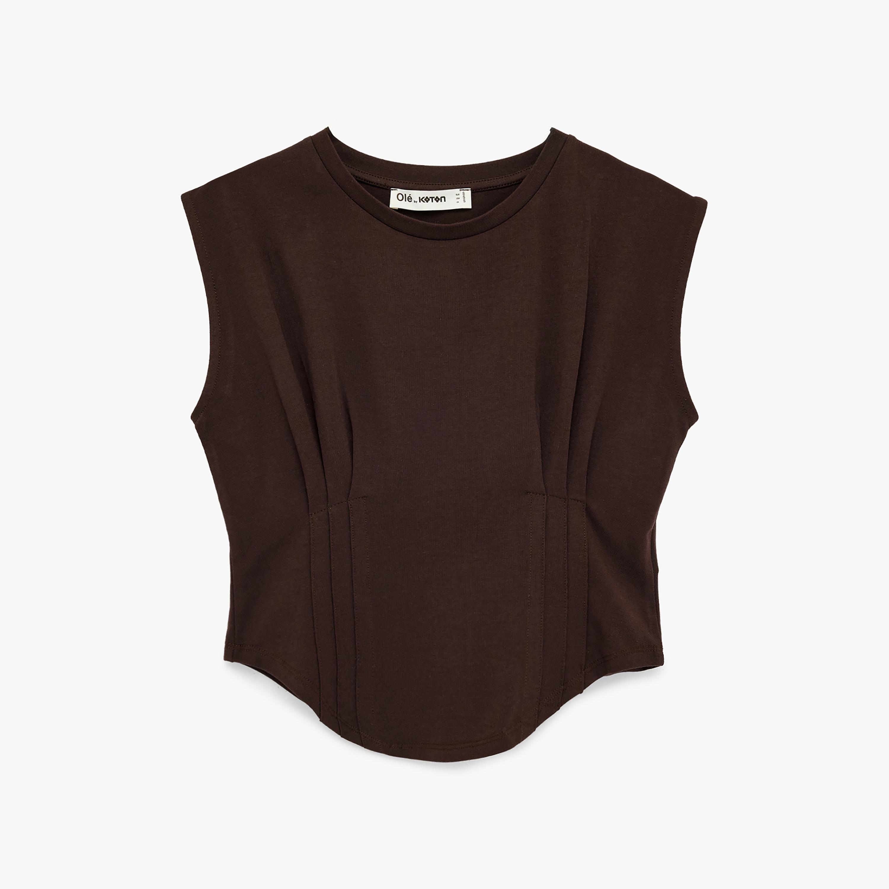 KOTON Brown Women's T-Shirt-women-clothing-tshirts-image-3