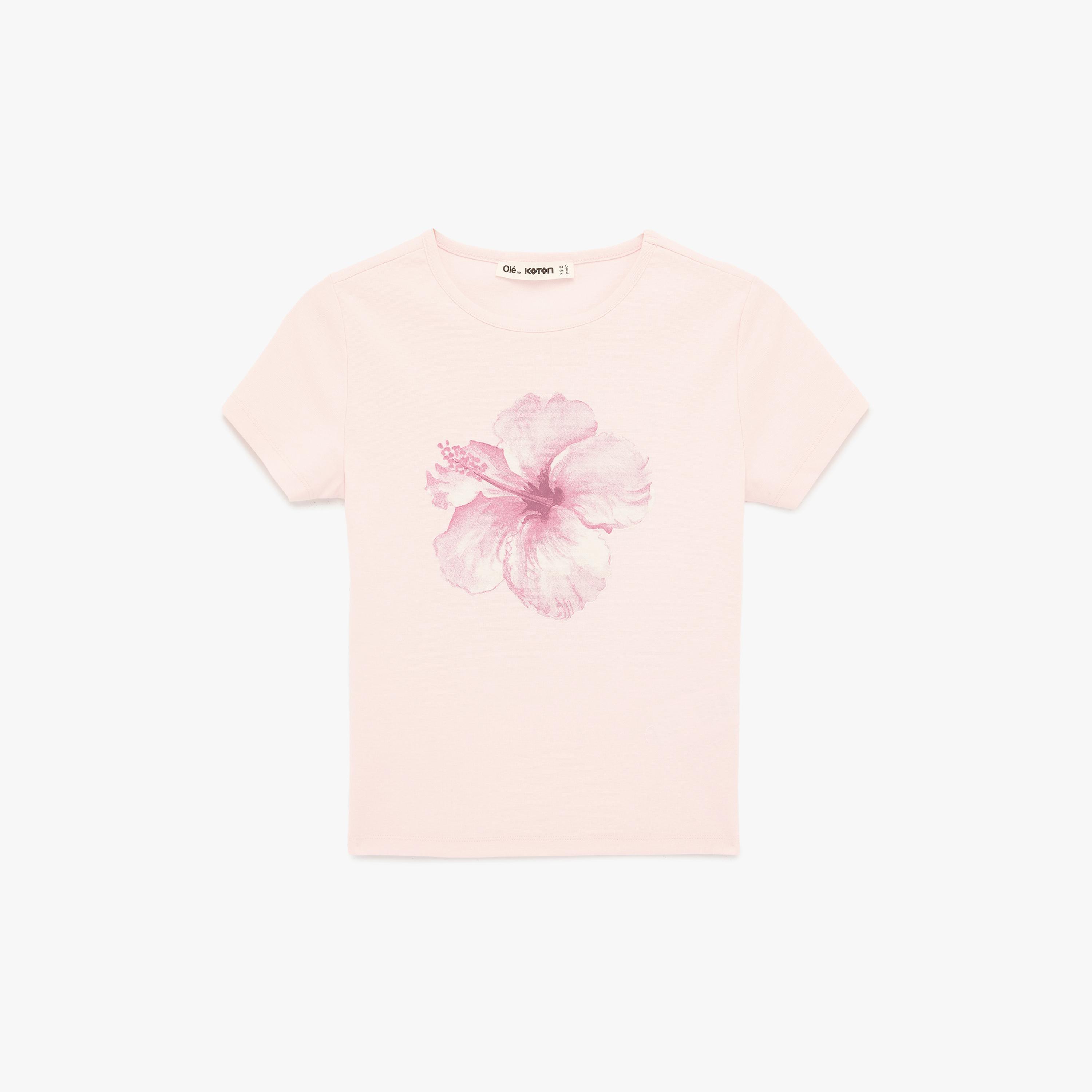 تيشيرت نسائي بطبعة "غرافيك" الزهور بلون وردي من كوتون-women-clothing-tshirts-image-3