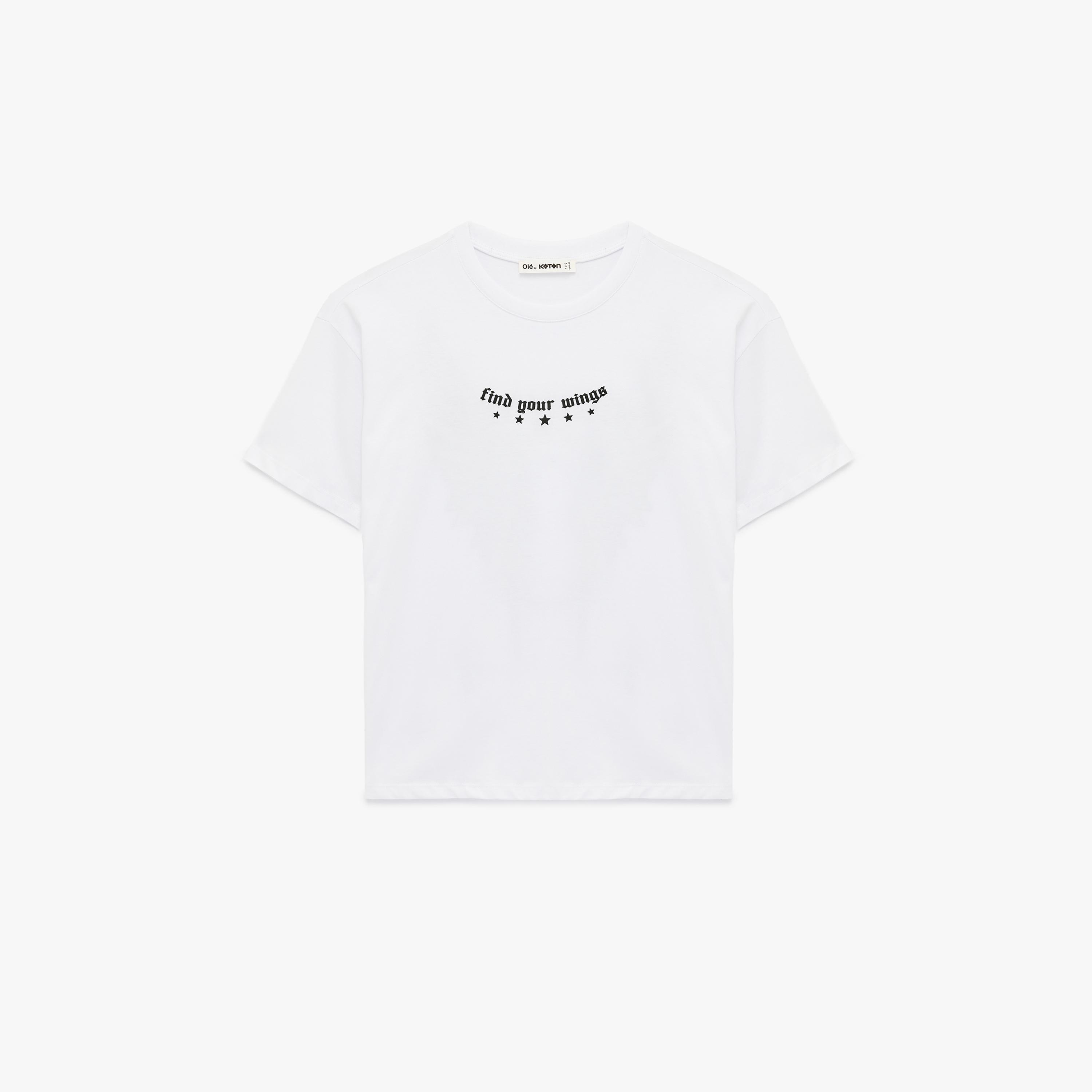 KOTON White Graphic Print Cotton Women's T-Shirt-women-clothing-tshirts-image-3