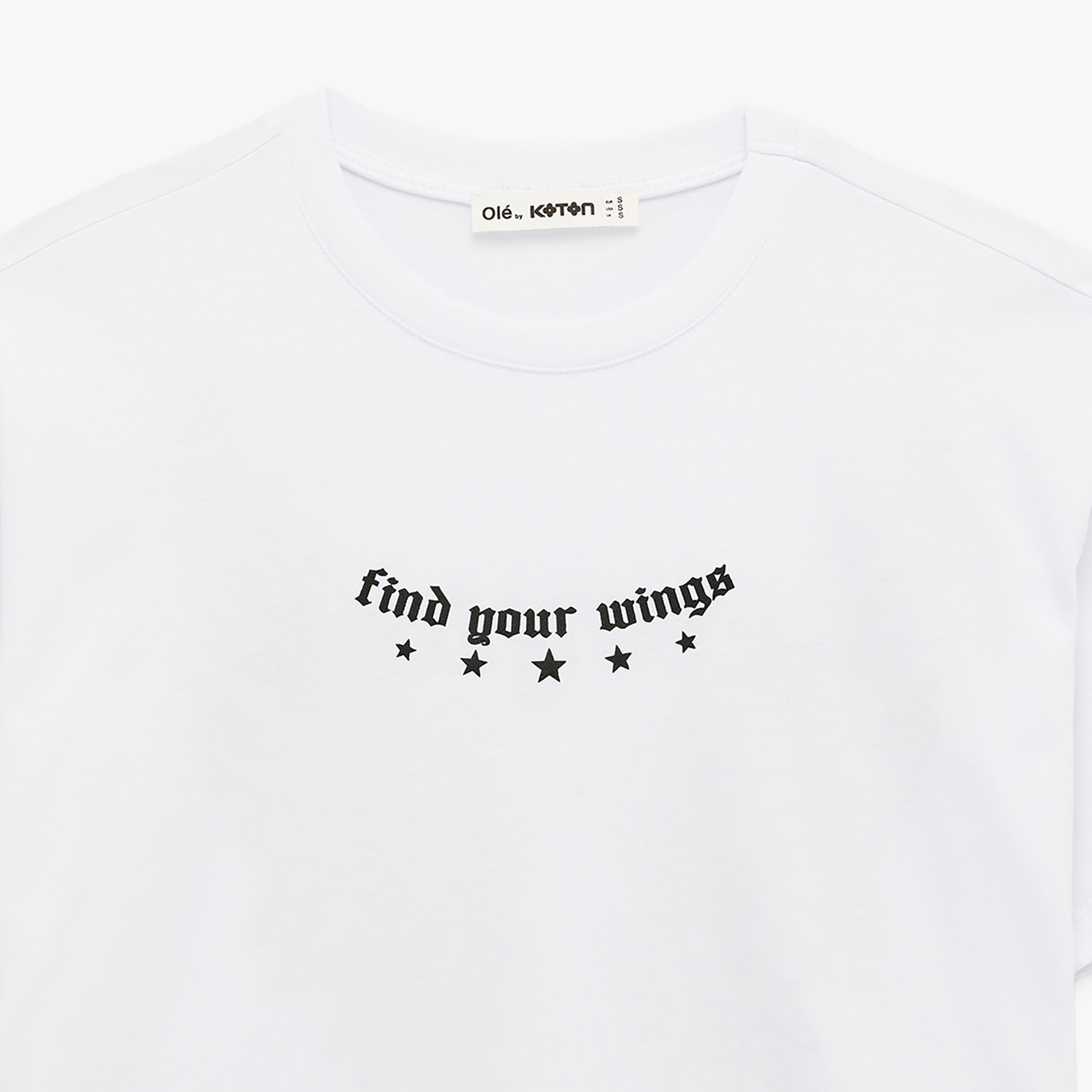 KOTON White Graphic Print Cotton Women's T-Shirt-women-clothing-tshirts-image-5