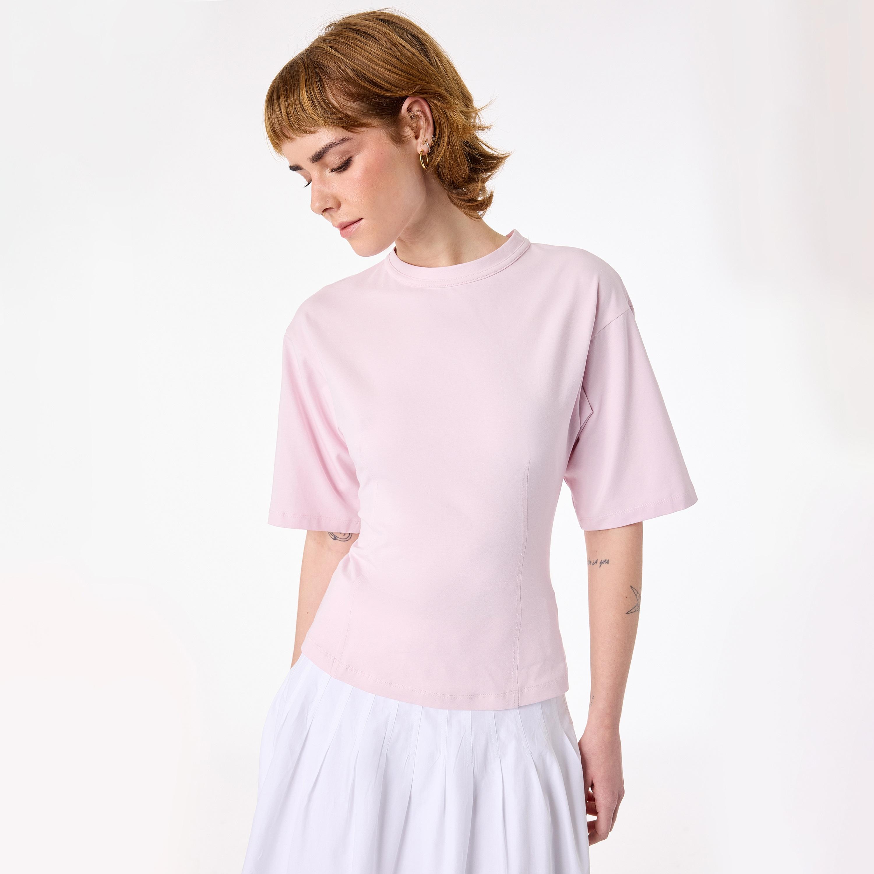 تيشيرت نسائي من القطن بلون وردي من كوتون-women-clothing-tshirts-image-1