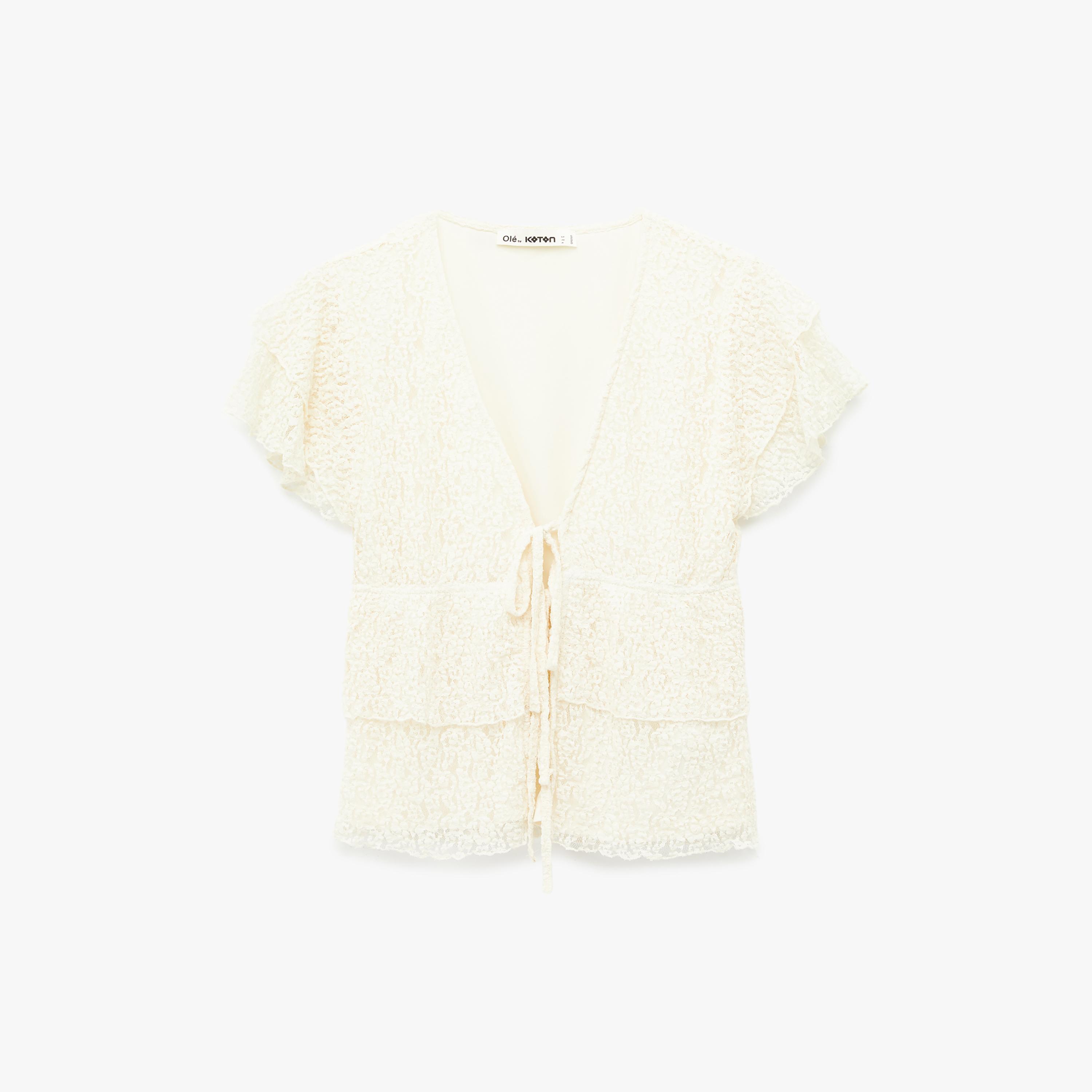 بلوزة نسائية من الدانتيل بالكامل بلون كريمي من كوتون-women-clothing-shirtsandblouses-blouses-image-3