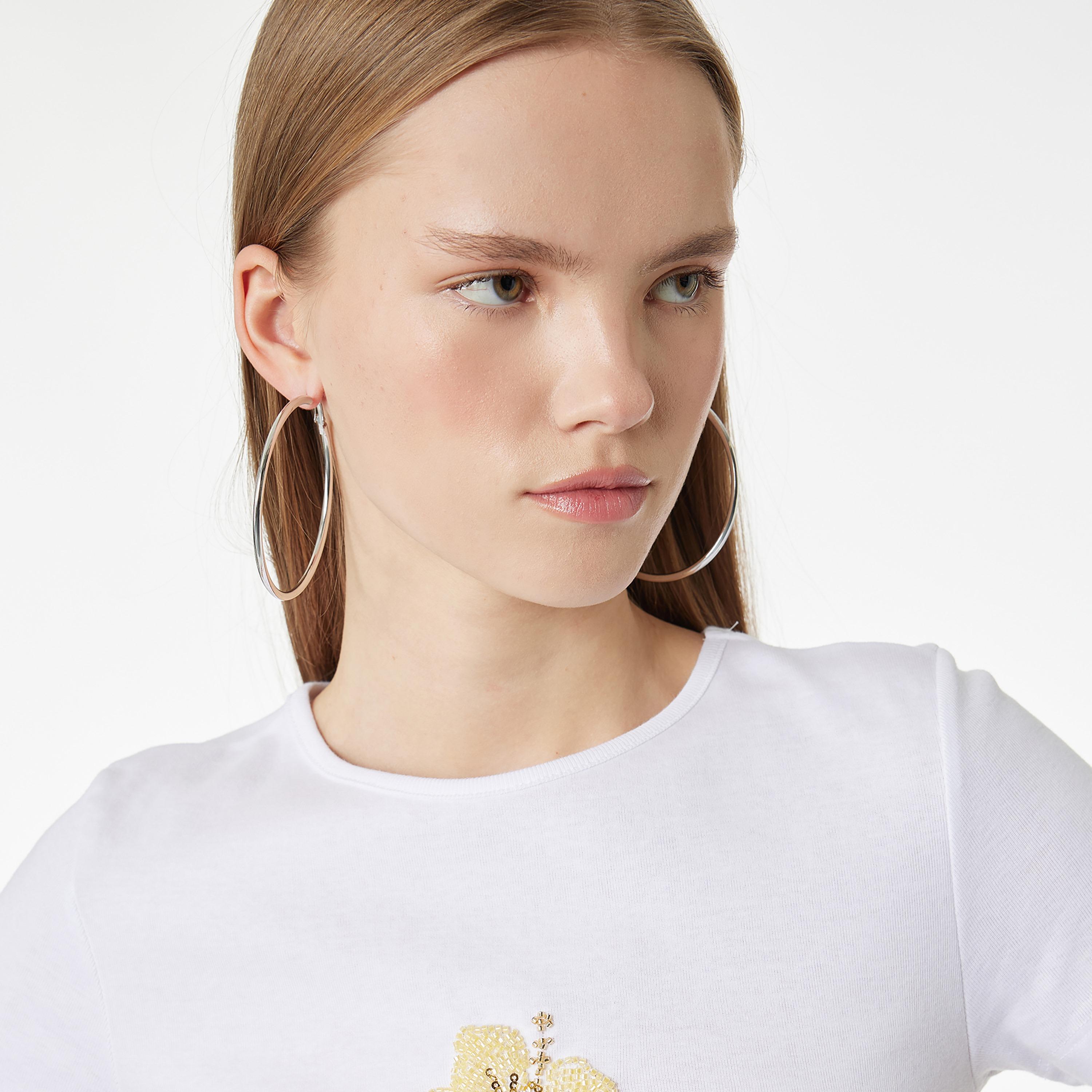 KOTON White Beaded Flower Cotton Women's T-Shirt-women-clothing-tshirts-image-3