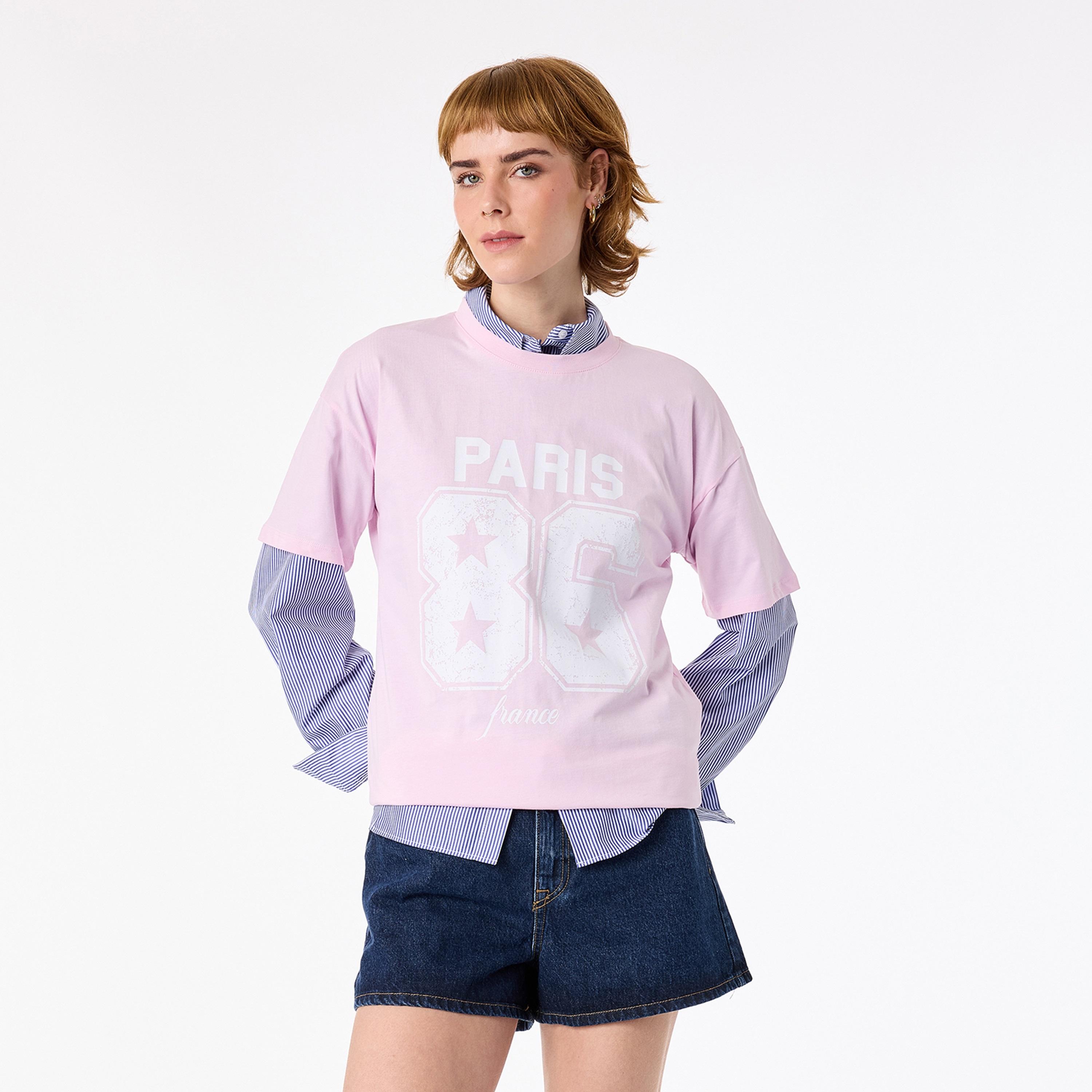 تي شيرت نسائي قطني بطبعة جرافيكية باللون الوردي من كوتون-women-clothing-tshirts-image-1