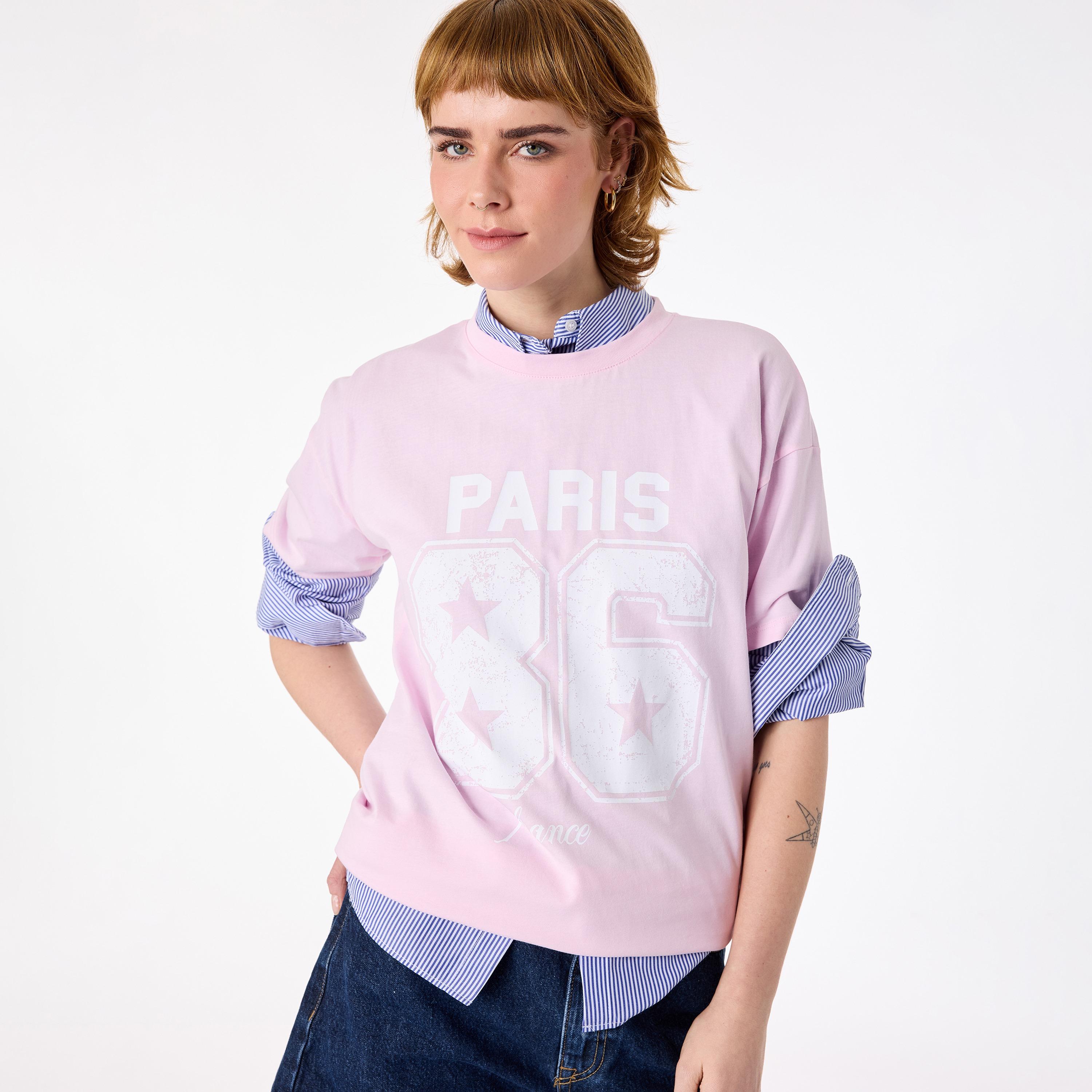 KOTON Pink Graphic Print Cotton Women's T-Shirt-women-clothing-tshirts-image-3
