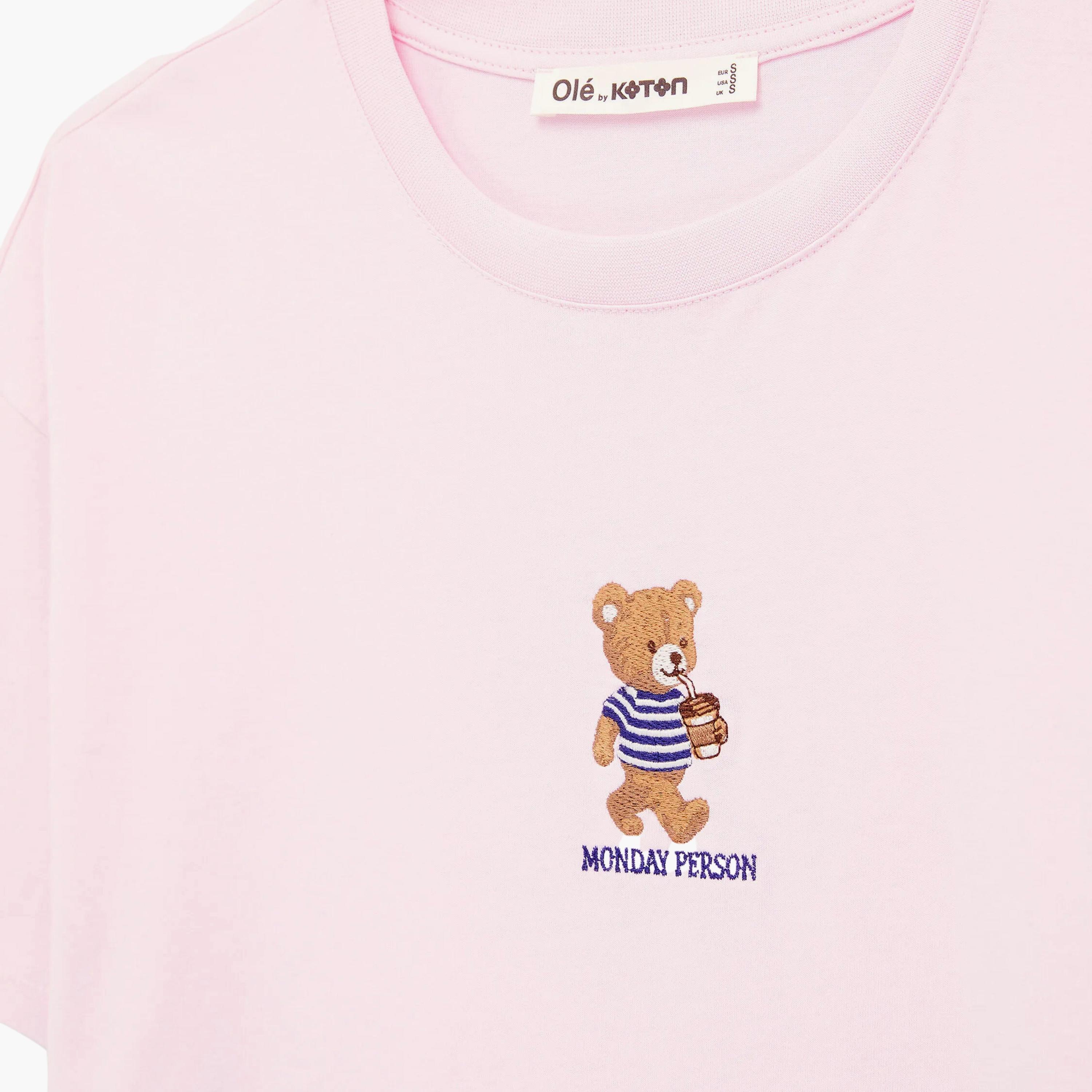 تيشيرت حريمي وردي قماش قطن مطرز بأكمام مسدلة من كوتون-women-clothing-tshirts-image-4