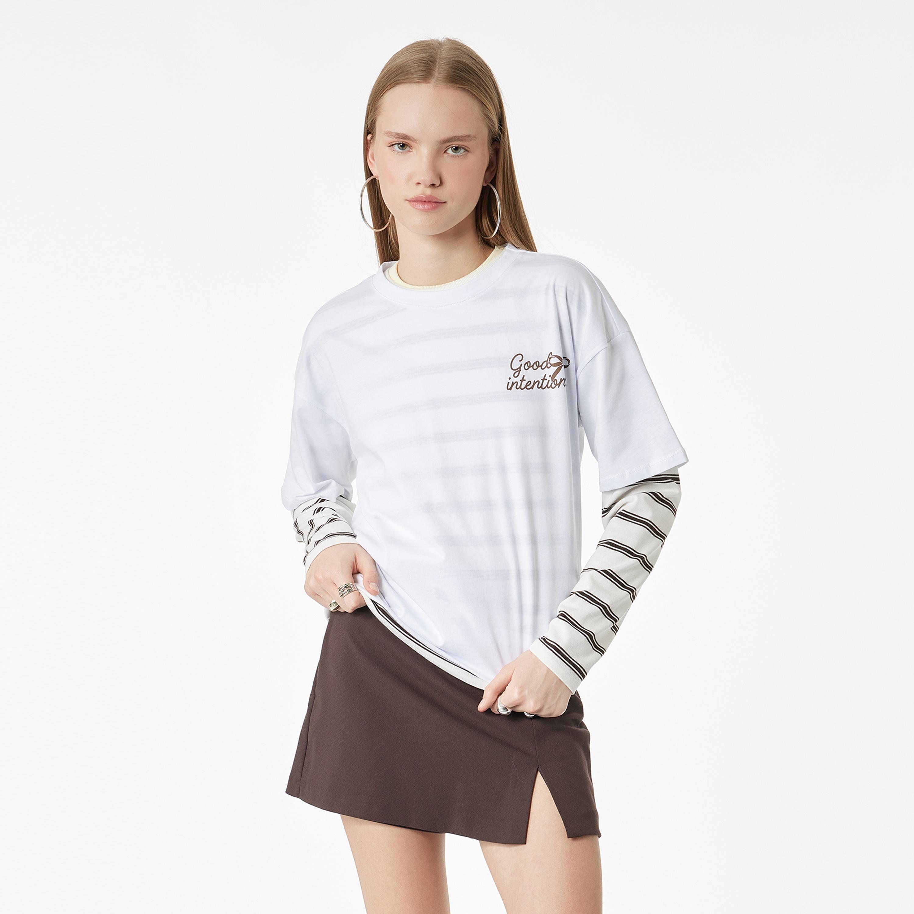 KOTON White Text-Print Cotton Women's T-Shirt-women-clothing-tshirts-image-1