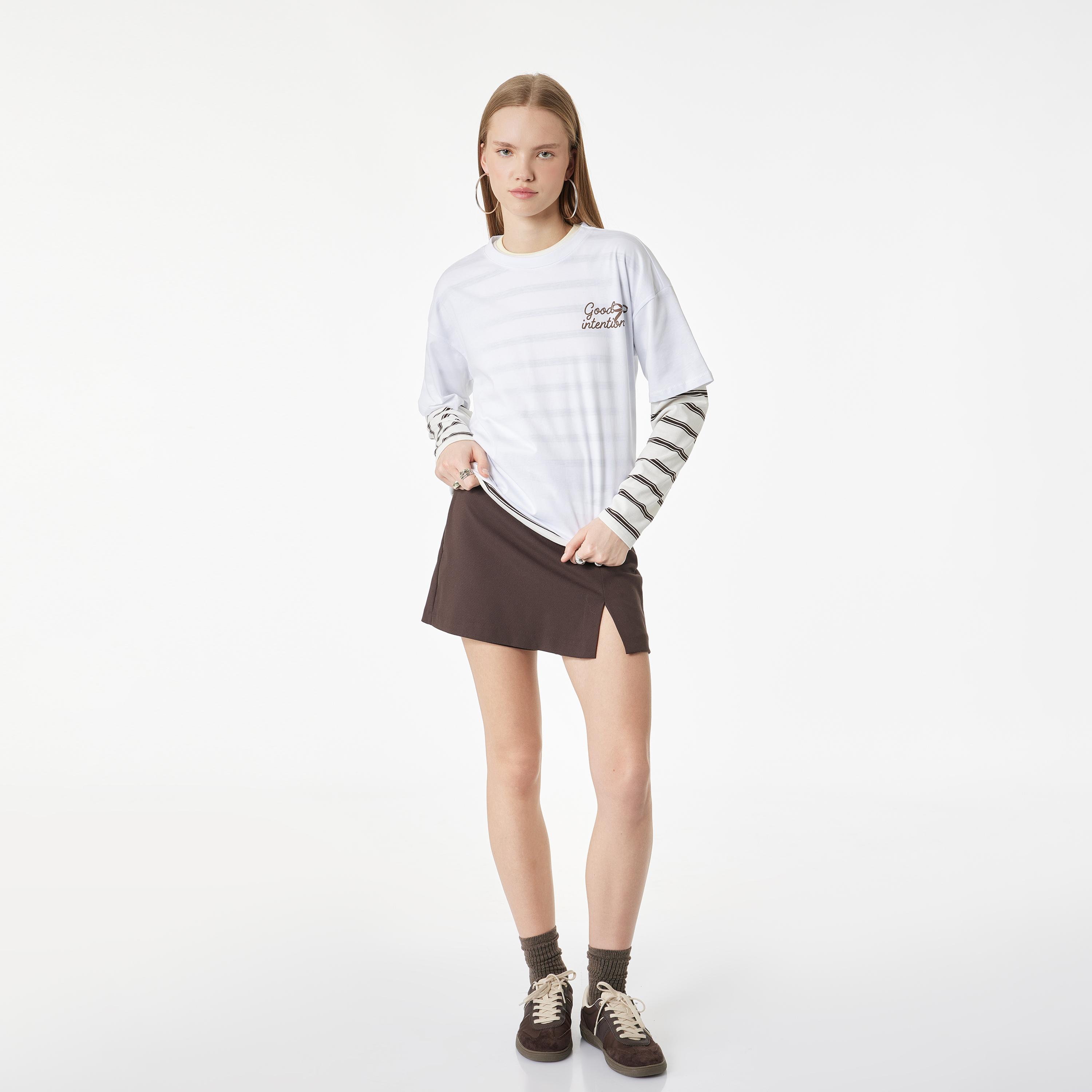 KOTON White Text-Print Cotton Women's T-Shirt-women-clothing-tshirts-image-2