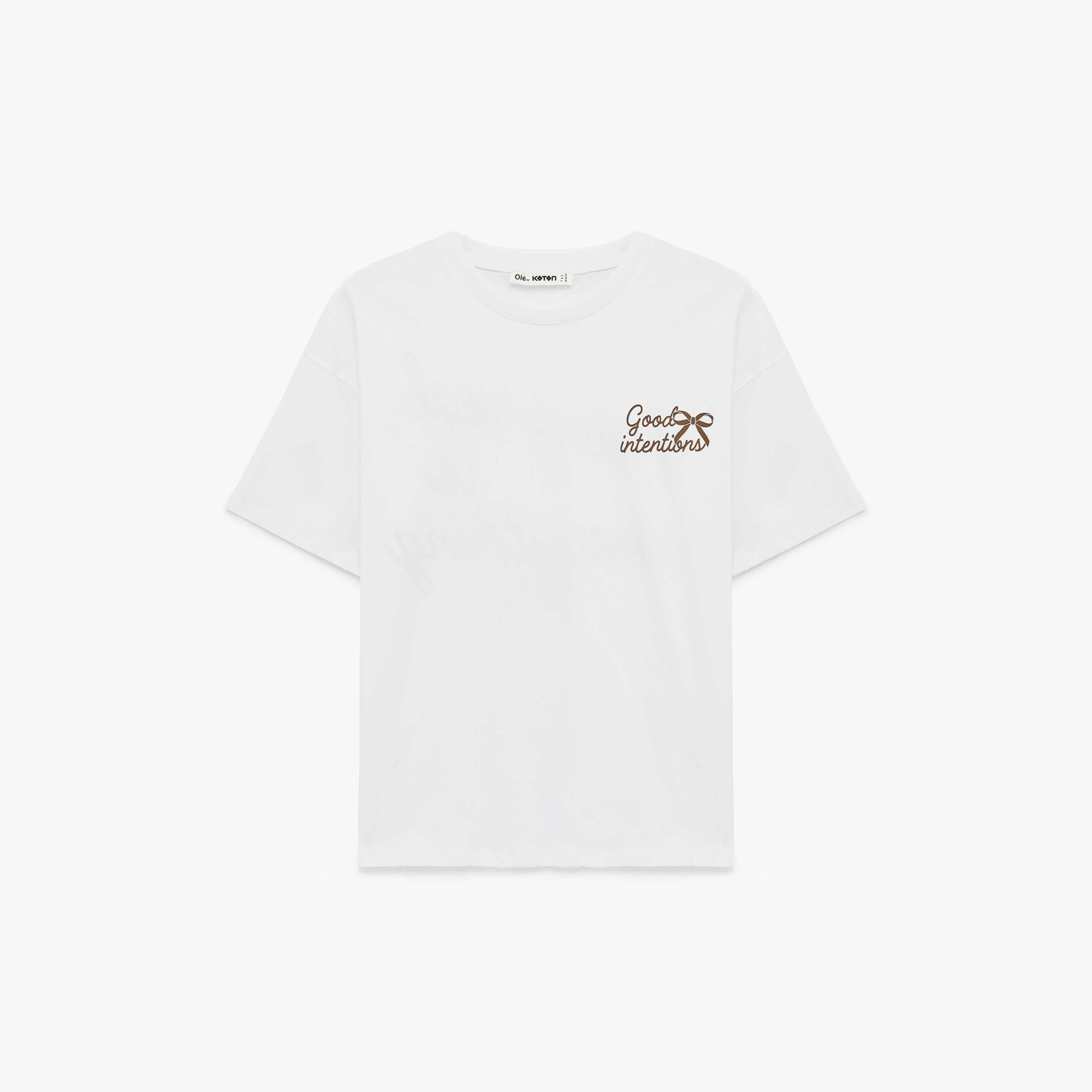 KOTON White Text-Print Cotton Women's T-Shirt-women-clothing-tshirts-image-4
