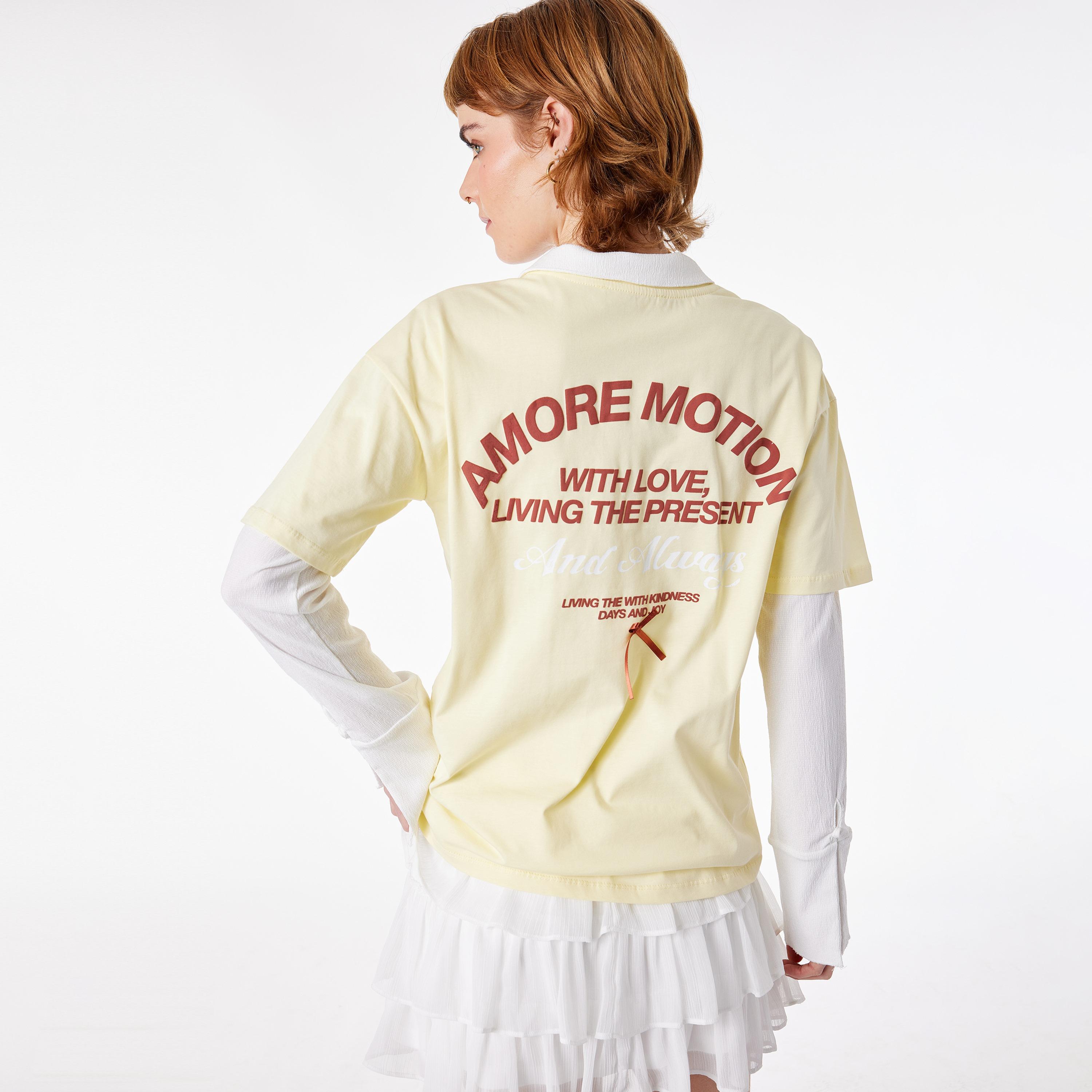 KOTON Yellow Typographic Text Cotton Women's T-Shirt-women-clothing-tshirts-image-3