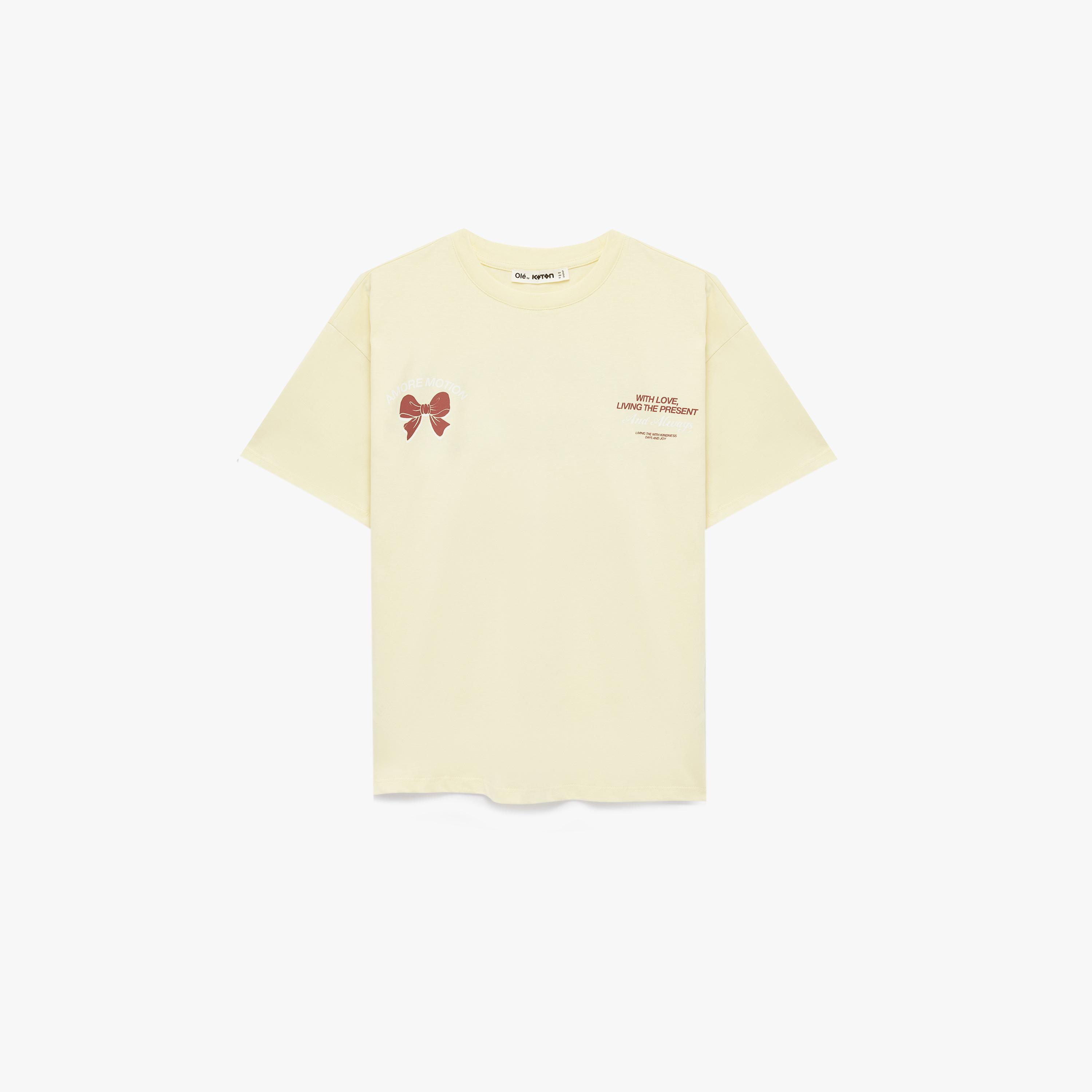 KOTON Yellow Typographic Text Cotton Women's T-Shirt-women-clothing-tshirts-image-4