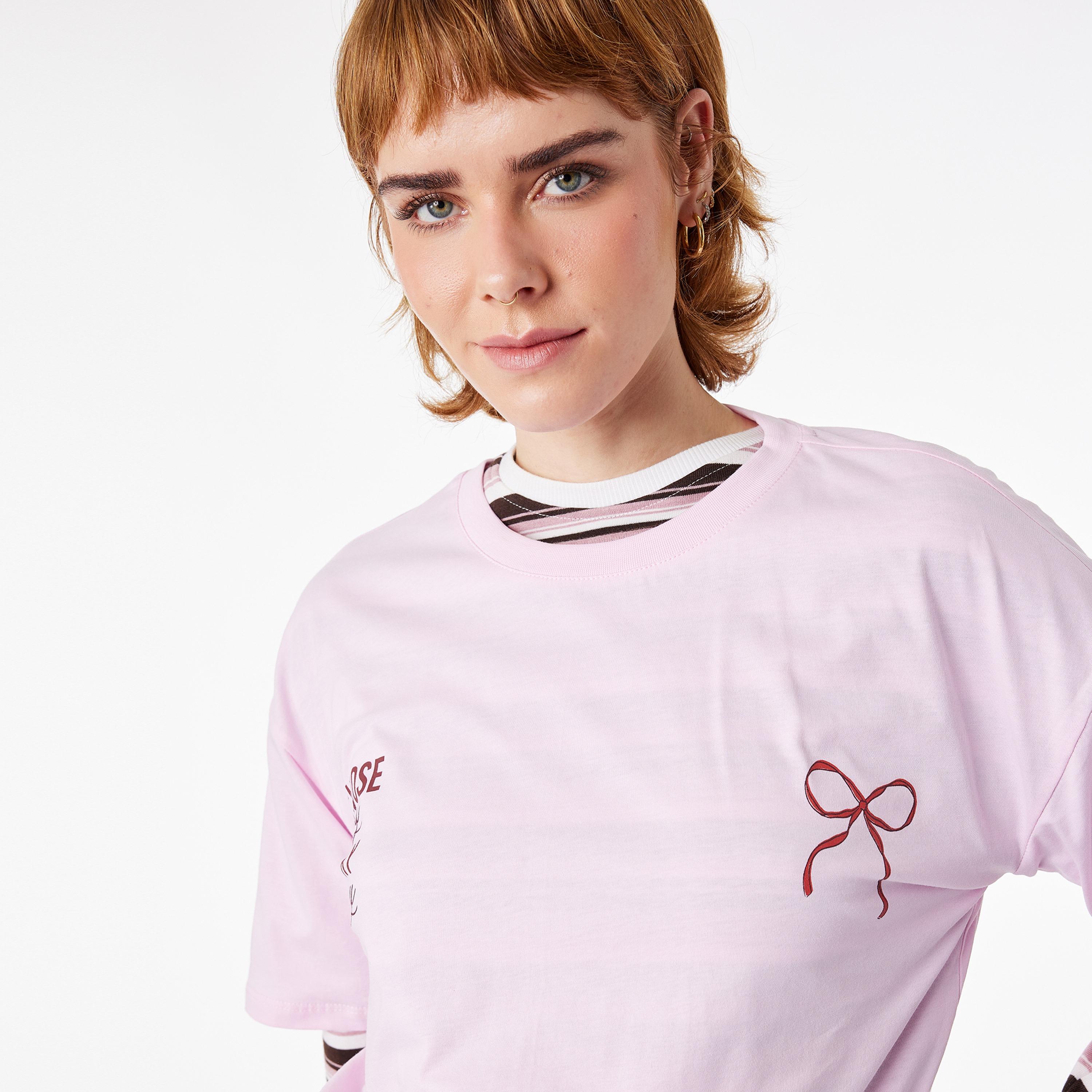 KOTON Pink Typographic Text Cotton Women's T-Shirt-women-clothing-tshirts-image-2