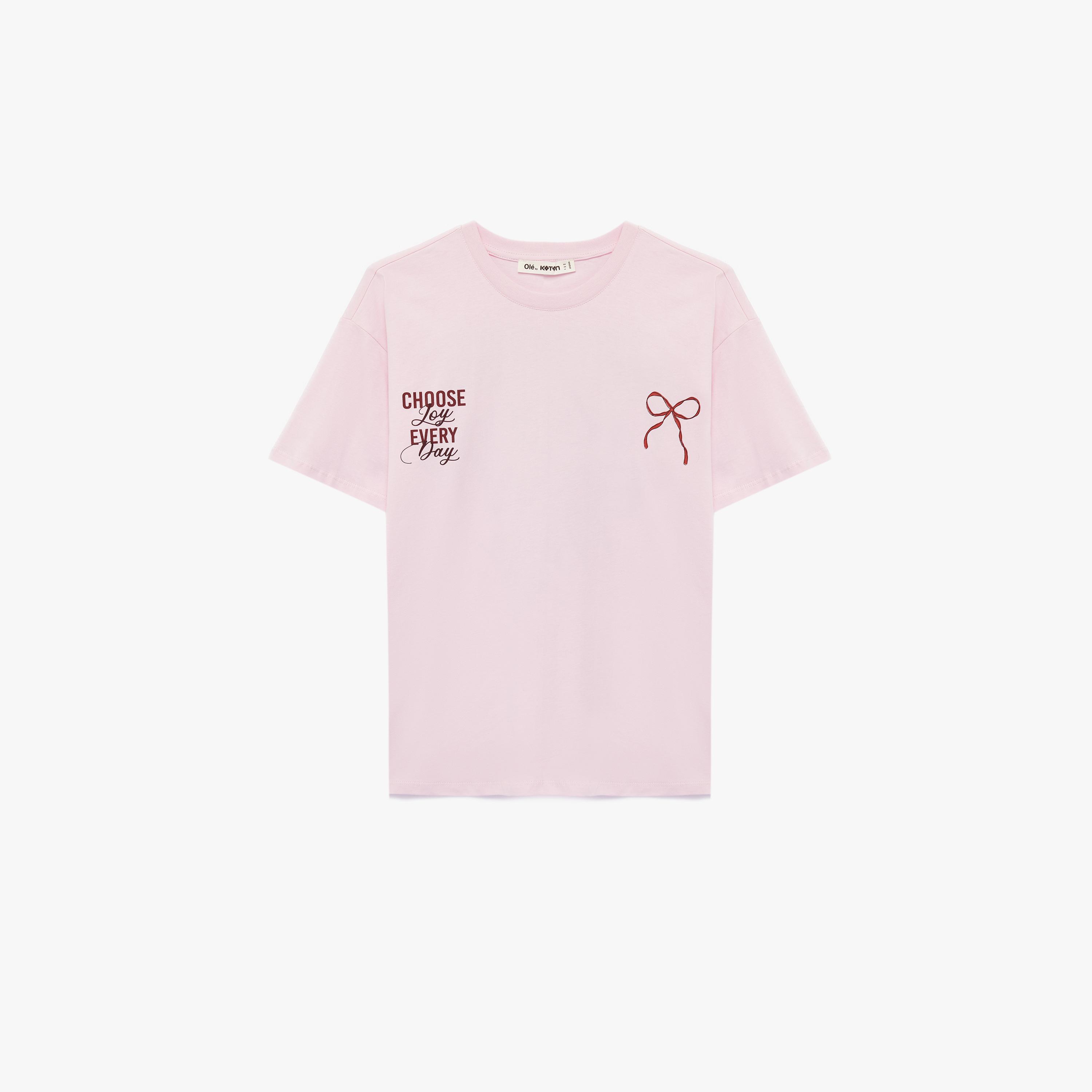 KOTON Pink Typographic Text Cotton Women's T-Shirt-women-clothing-tshirts-image-3
