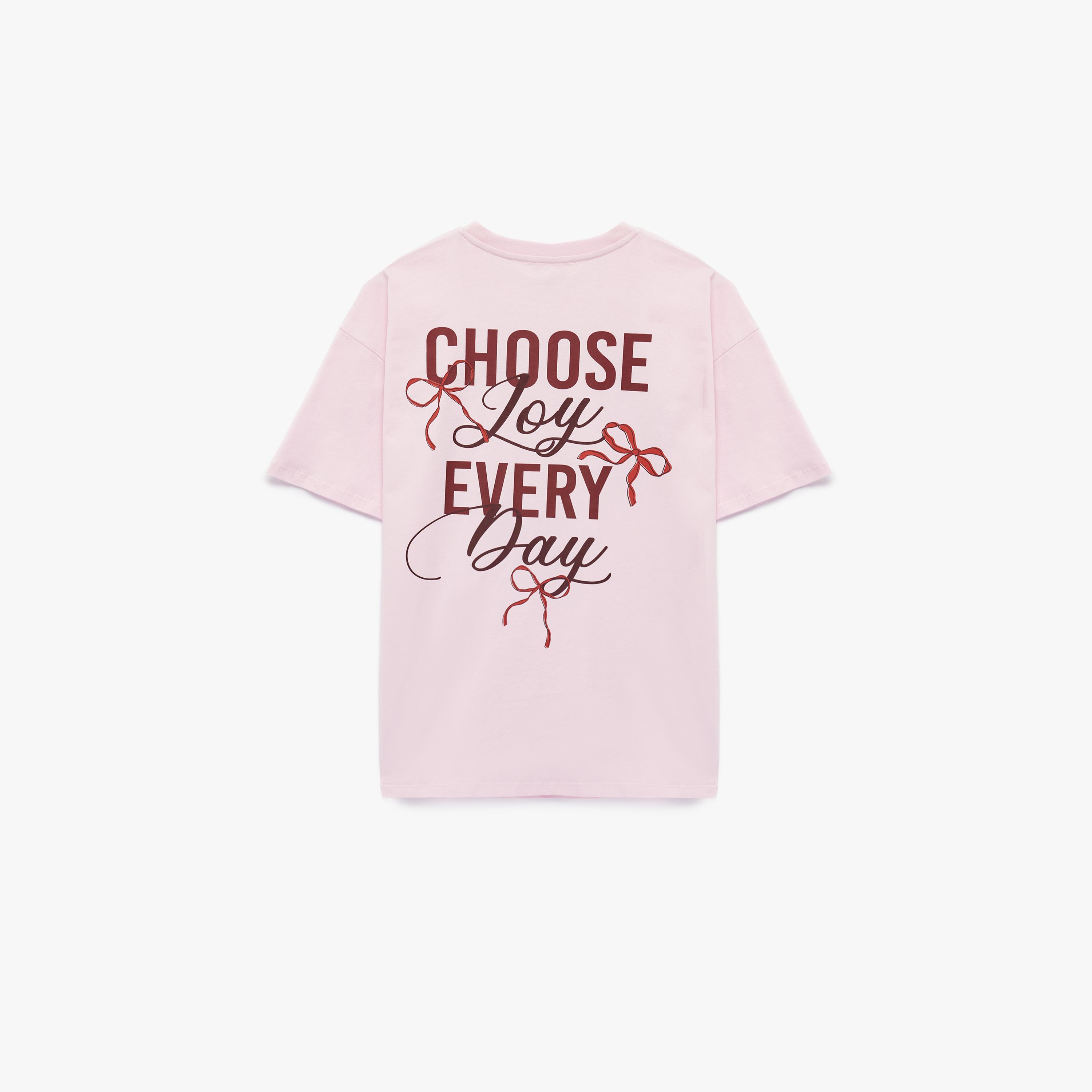 KOTON Pink Typographic Text Cotton Women's T-Shirt-women-clothing-tshirts-image-4