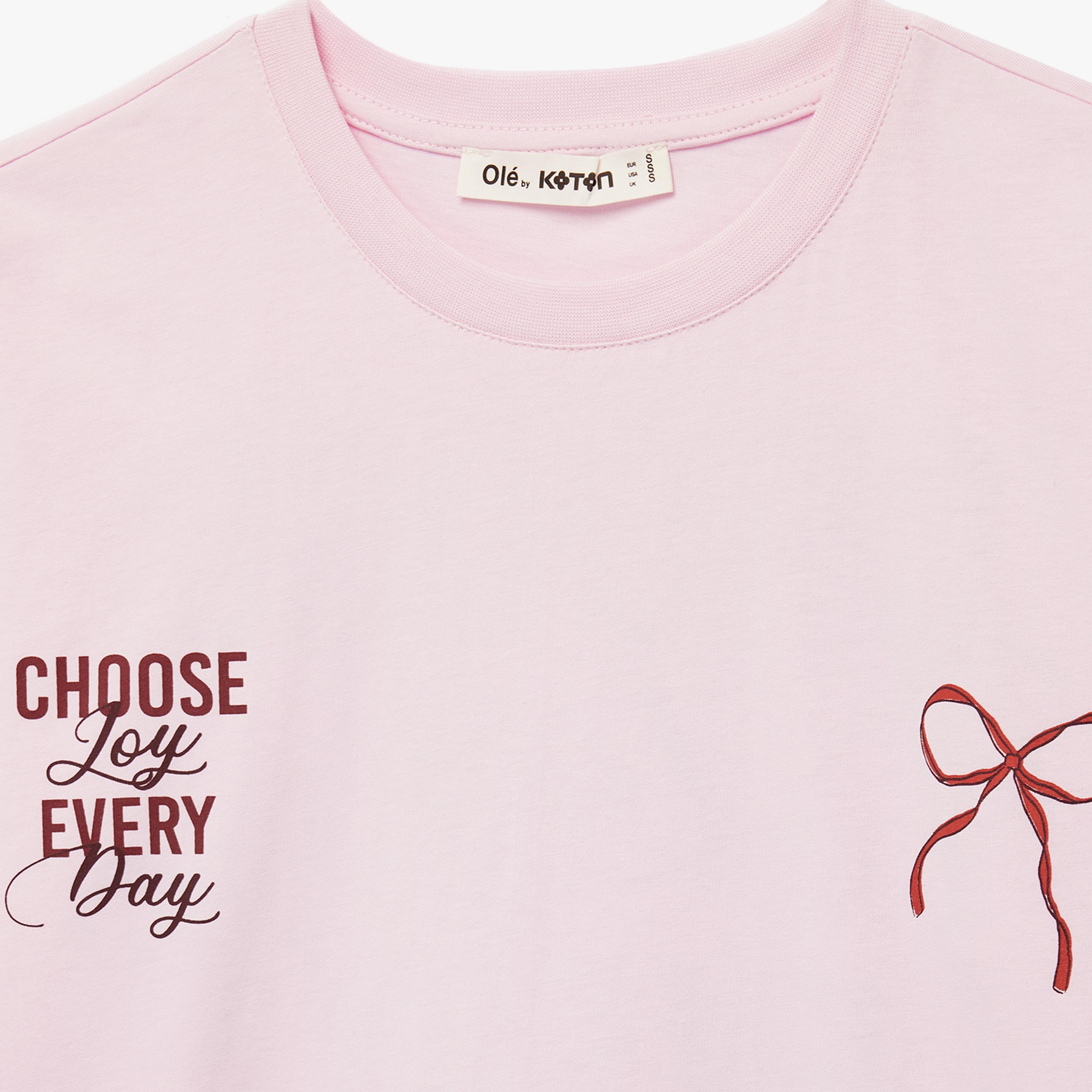 KOTON Pink Typographic Text Cotton Women's T-Shirt-women-clothing-tshirts-image-5