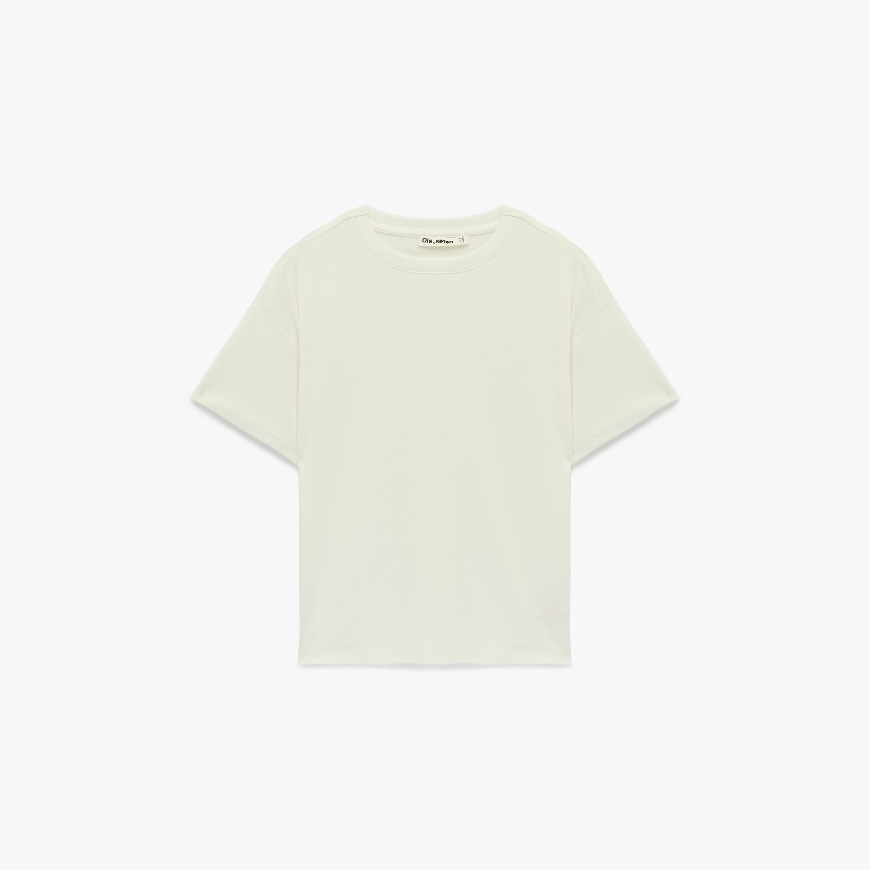 تيشيرت نسائي بأكمام "دروب شولدر" منسدلة بلون كريمي من كوتون-women-clothing-tshirts-image-3