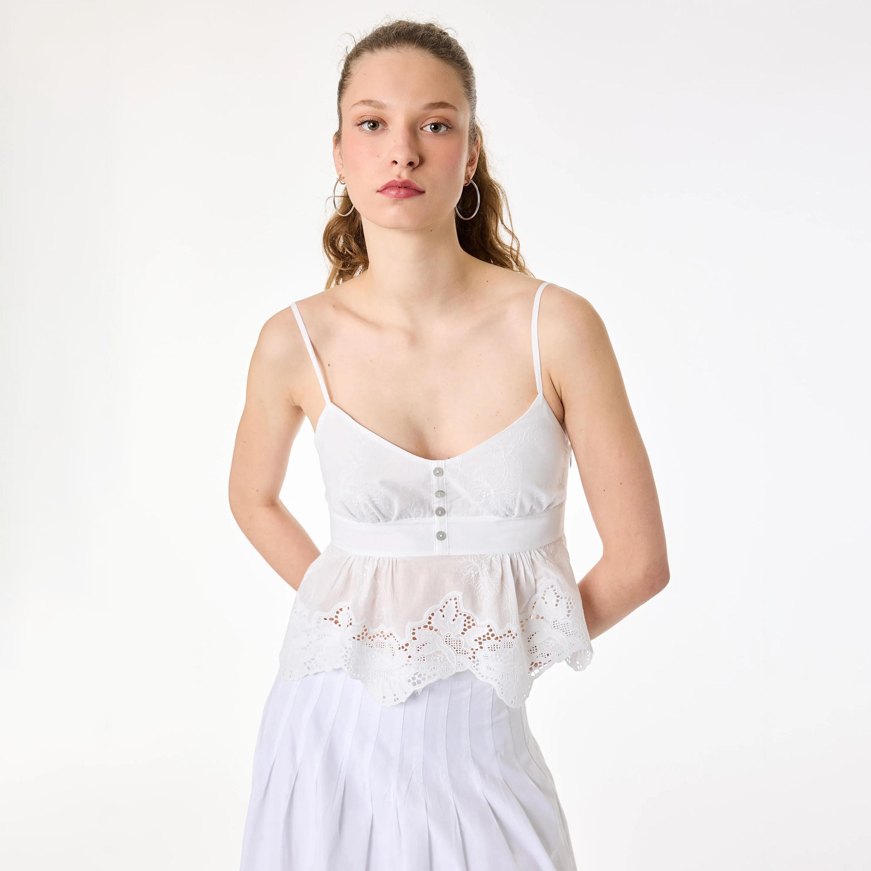 KOTON White Embroidered Women's Peplum Cami Top-women-clothing-shirtsandblouses-blouses-image-1