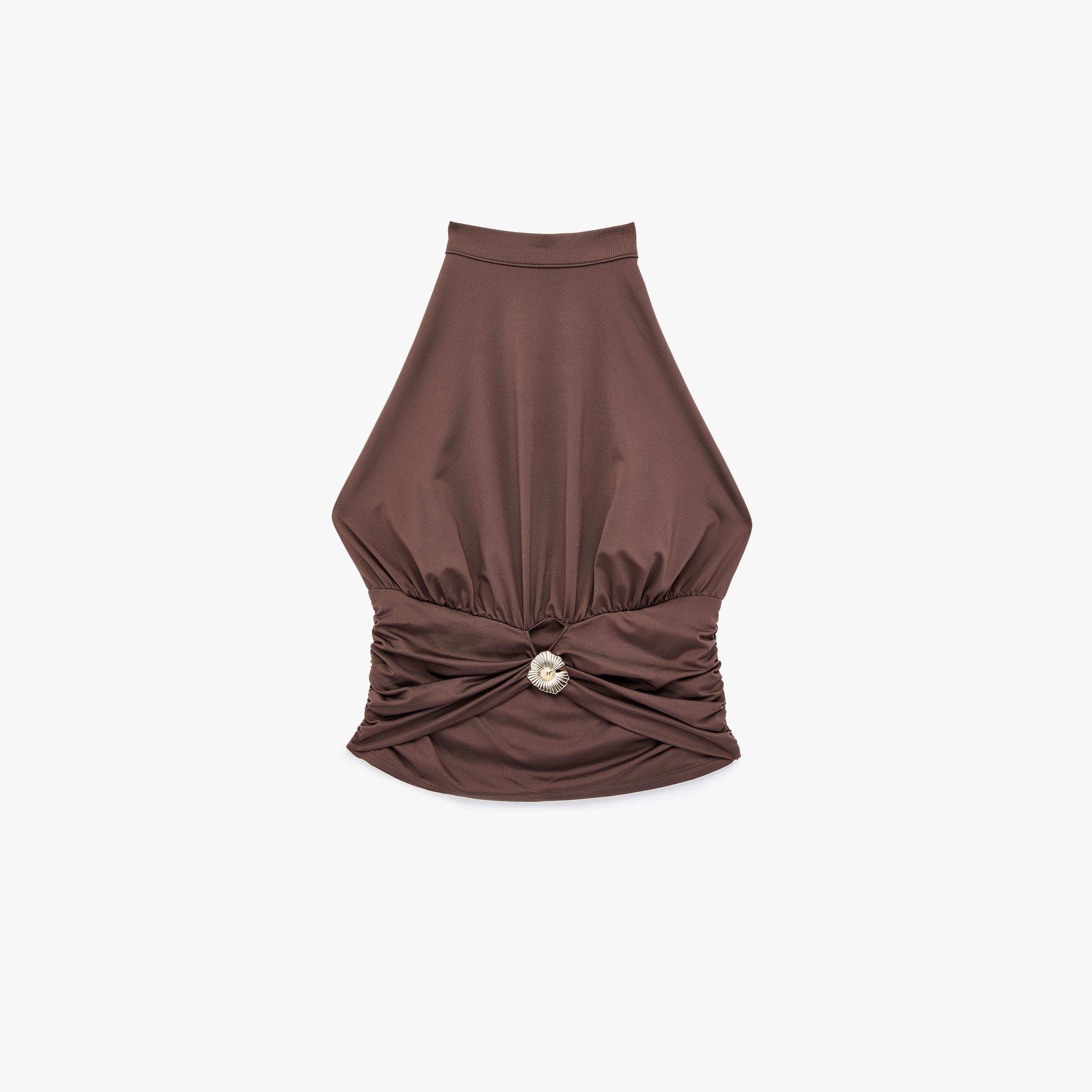 KOTON Brown Nylon Halter Neck Women's Top-women-clothing-shirtsandblouses-blouses-image-3