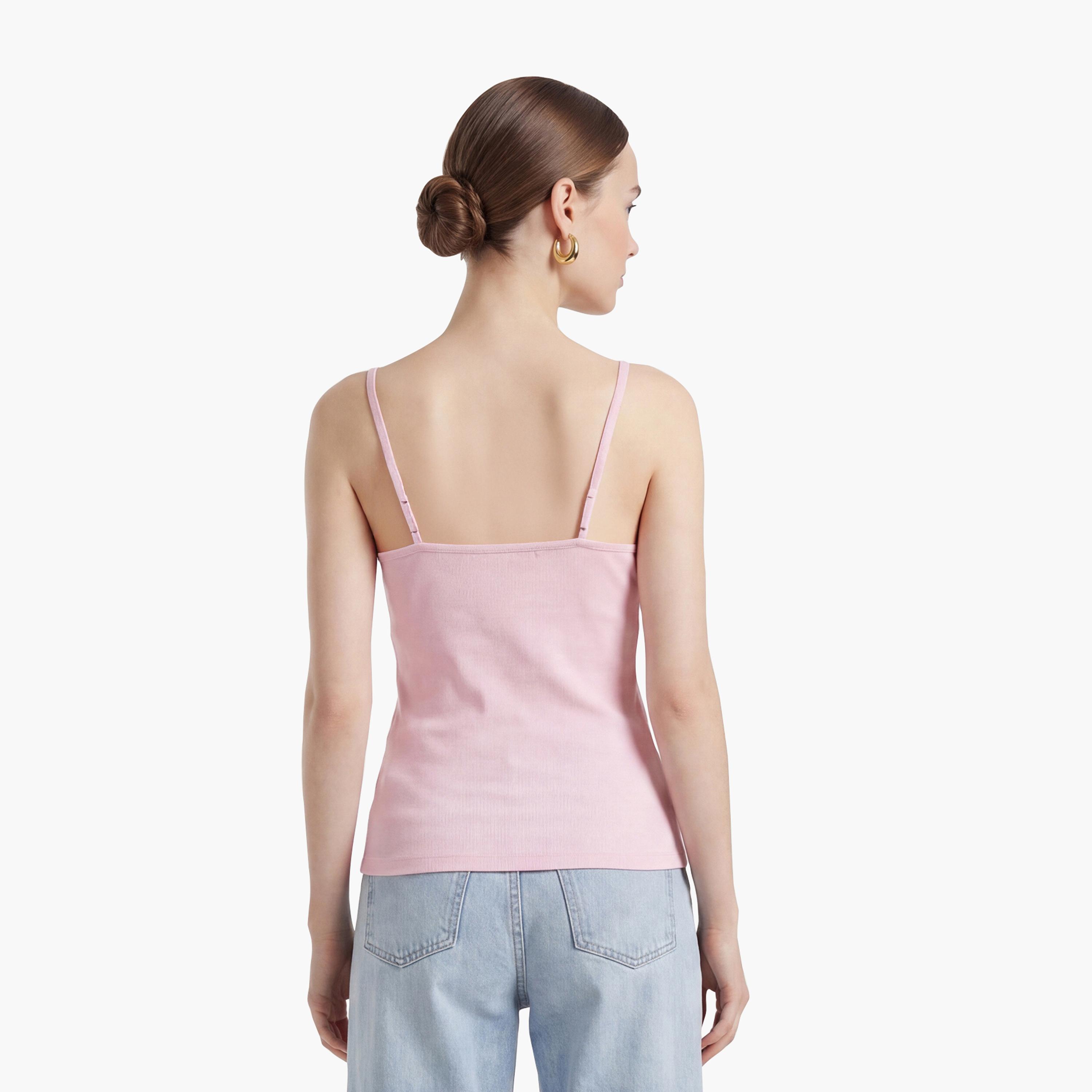 KOTON Pink Lace Trim Shoulder Straps Women's Tank Top-women-clothing-shirtsandblouses-blouses-image-4