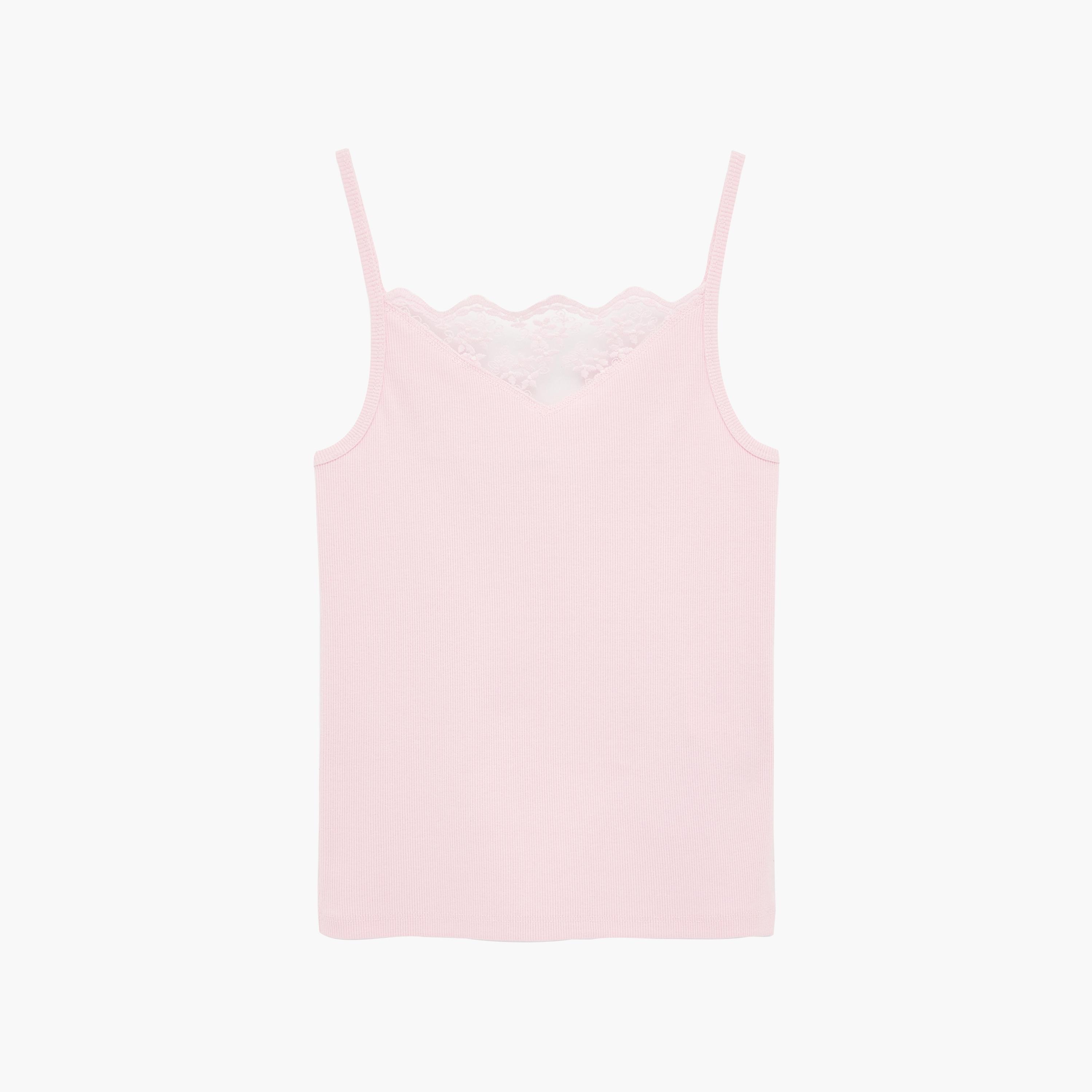 KOTON Pink Lace Trim Shoulder Straps Women's Tank Top-women-clothing-shirtsandblouses-blouses-image-6