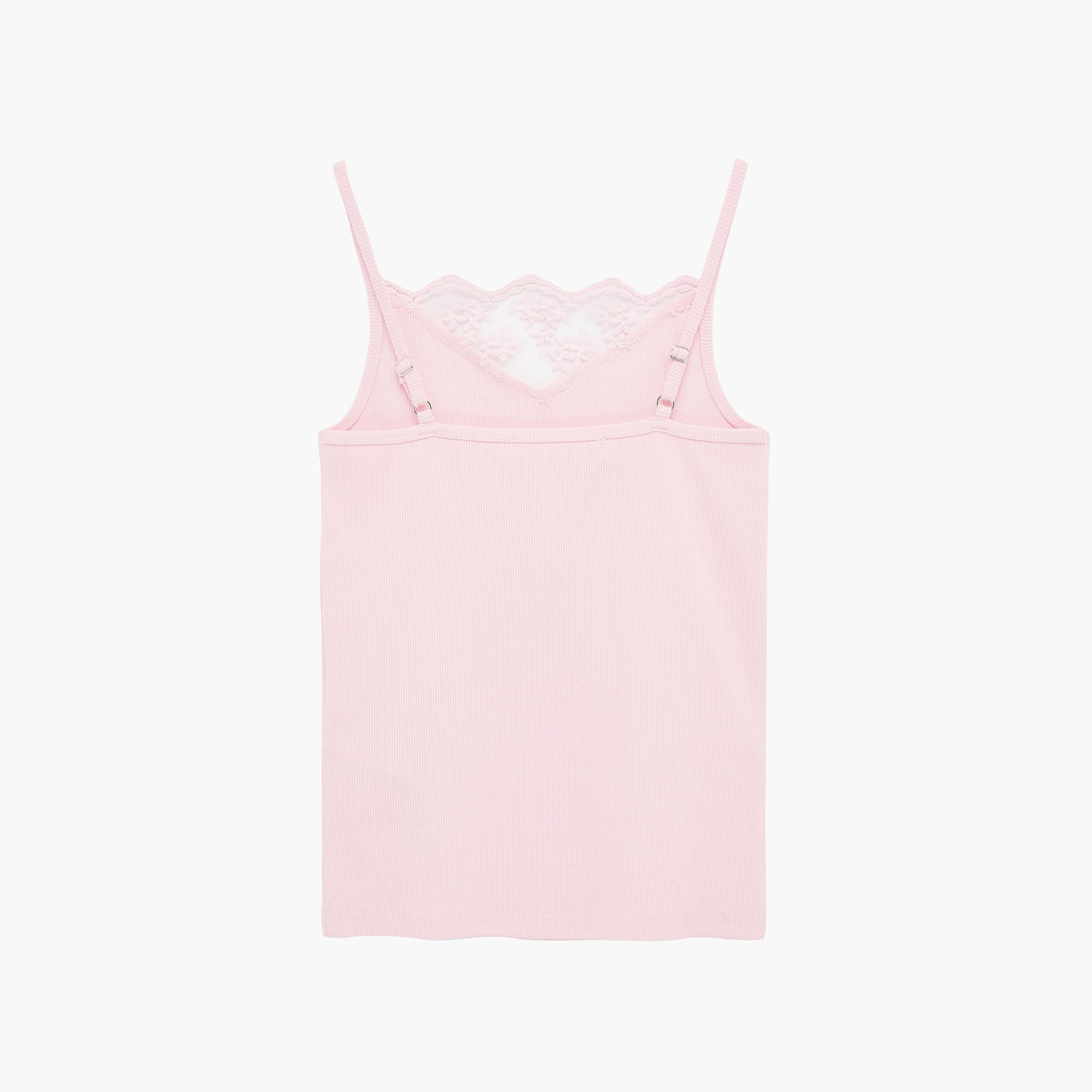 KOTON Pink Lace Trim Shoulder Straps Women's Tank Top-women-clothing-shirtsandblouses-blouses-image-7