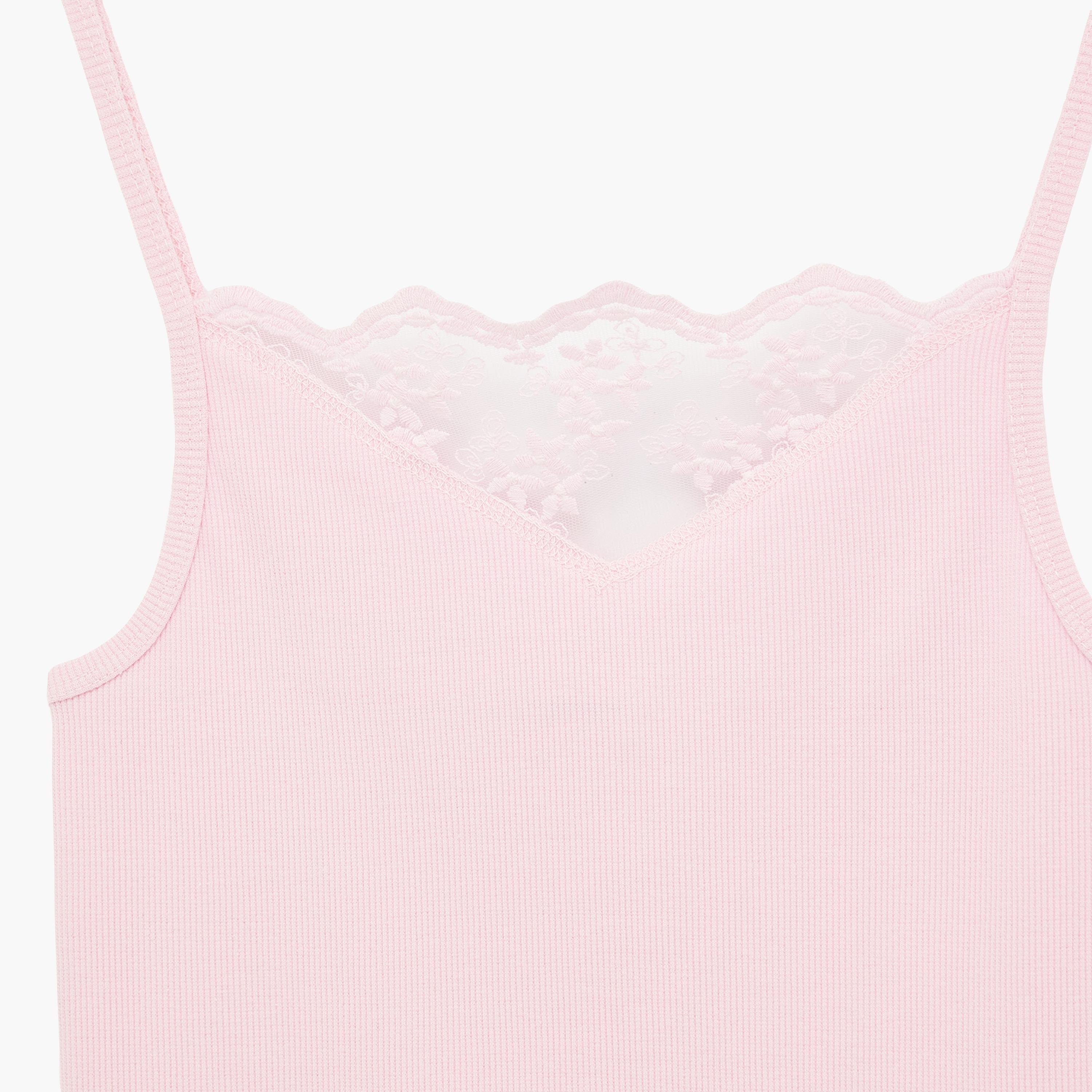 KOTON Pink Lace Trim Shoulder Straps Women's Tank Top-women-clothing-shirtsandblouses-blouses-image-8