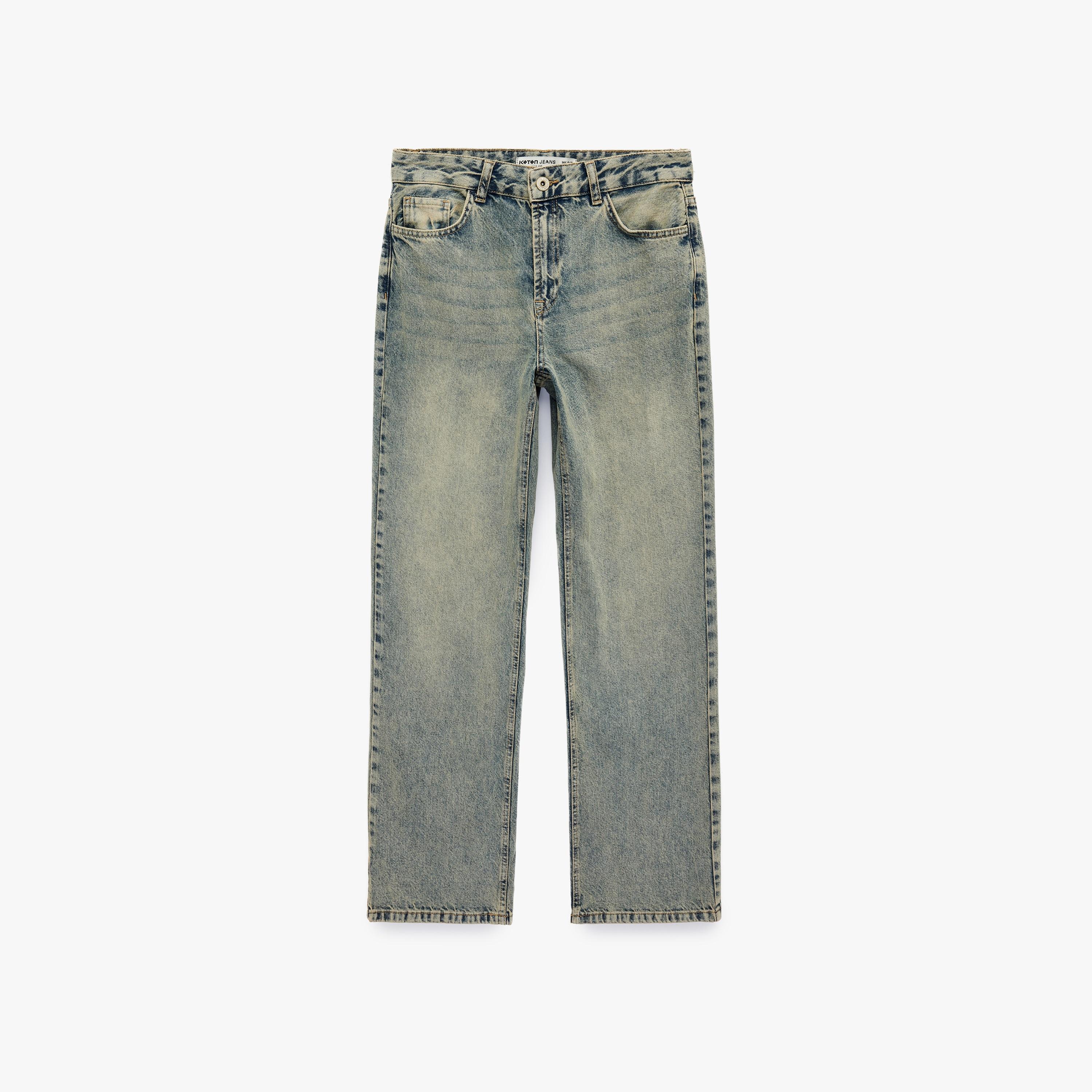 بنطلون جينز نسائي خصر متوسط قصة مستقيمة "ستريت فت" مغسول من كوتون-women-clothing-bottoms-jeans-image-5