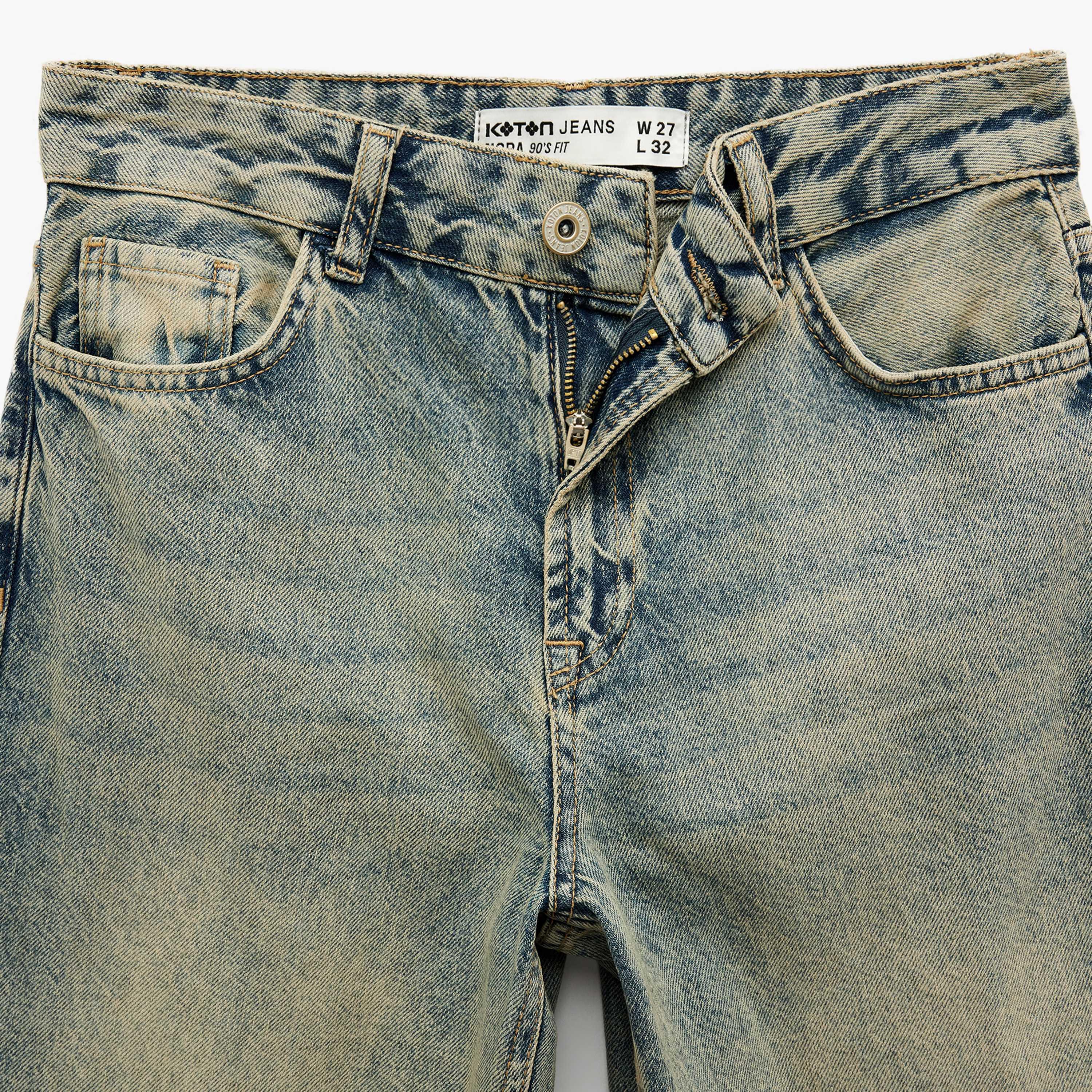 بنطلون جينز نسائي خصر متوسط قصة مستقيمة "ستريت فت" مغسول من كوتون-women-clothing-bottoms-jeans-image-7