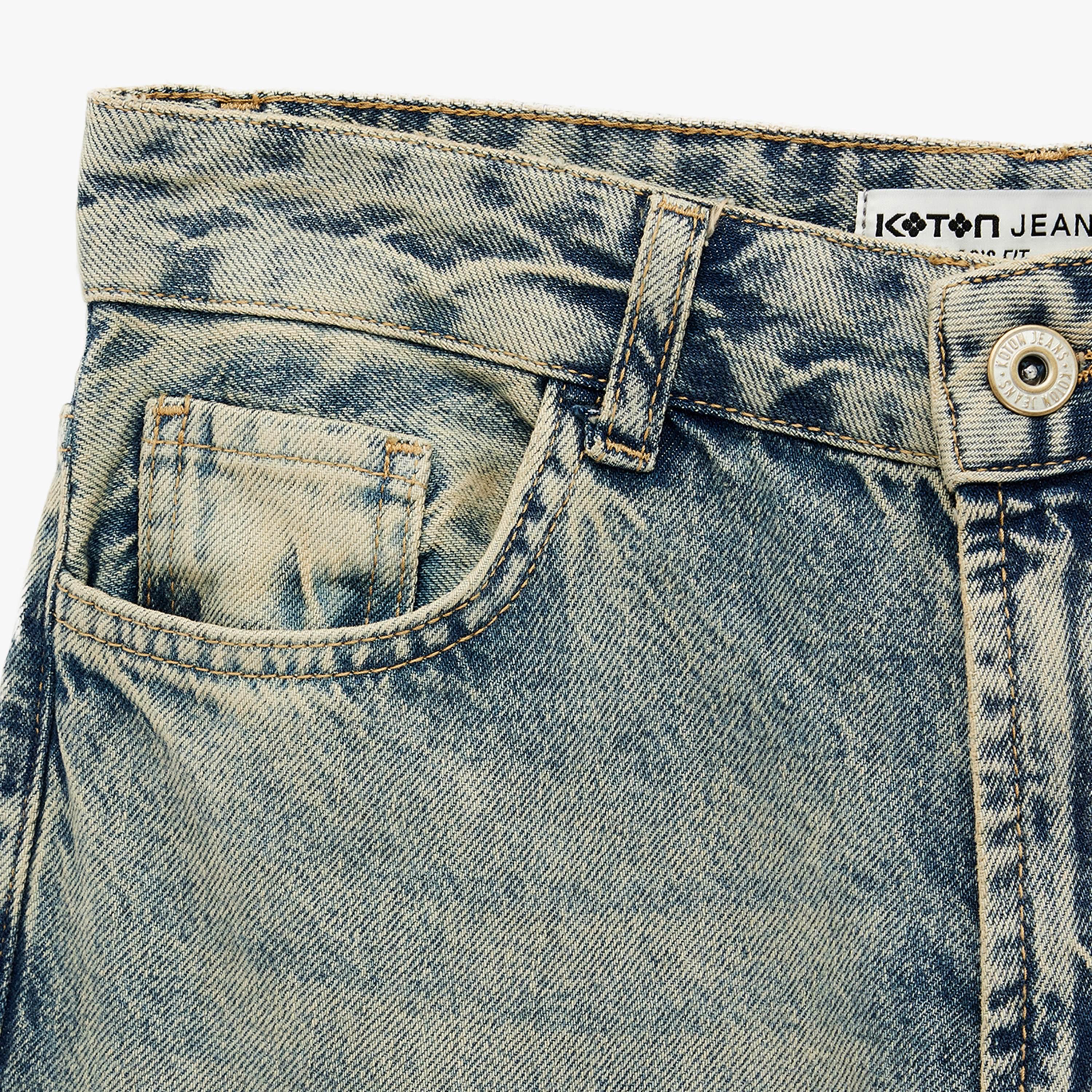 بنطلون جينز نسائي خصر متوسط قصة مستقيمة "ستريت فت" مغسول من كوتون-women-clothing-bottoms-jeans-image-8