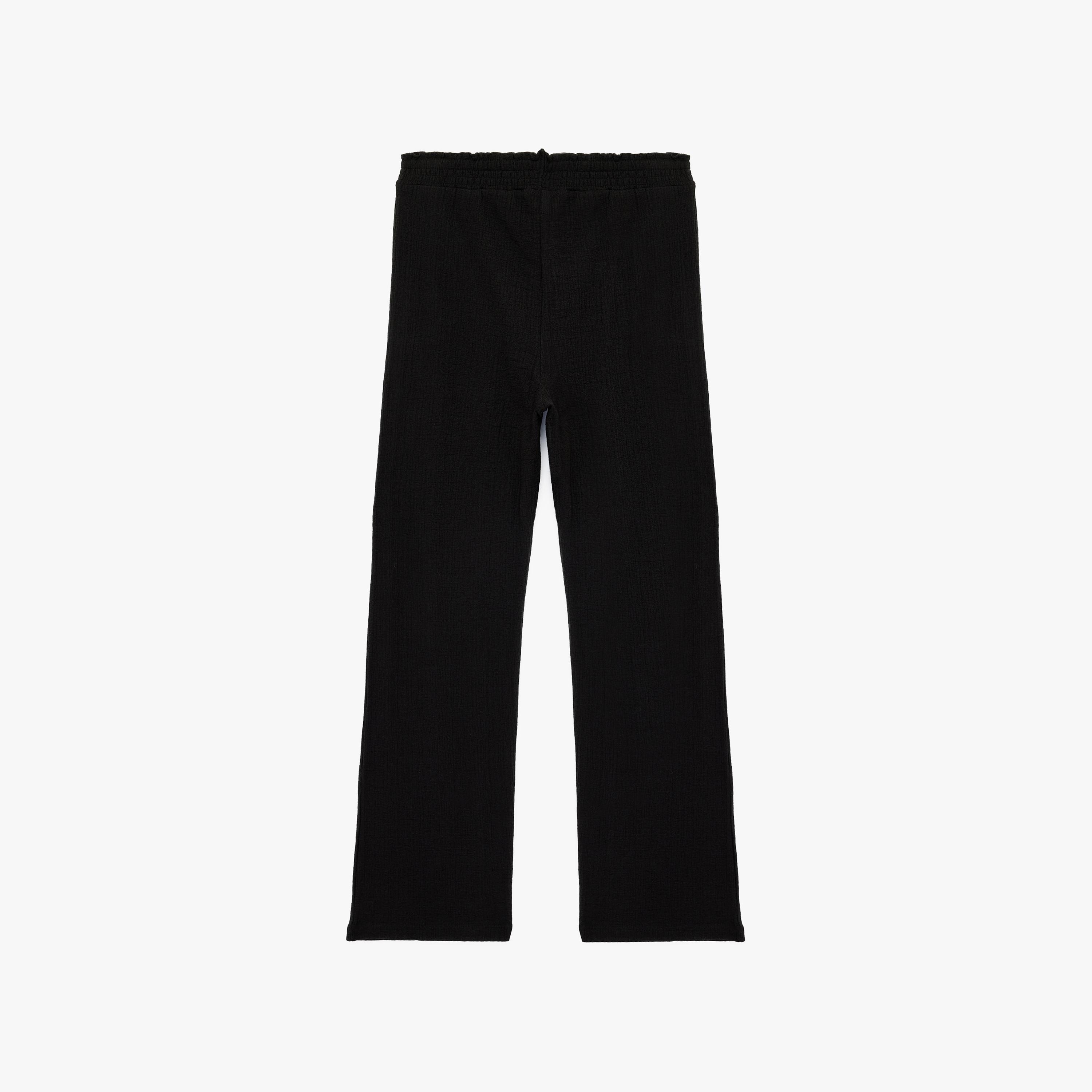 بنطلون نسائي واسع الساق بقماش قطني سادة بخصر برباط من كوتون-women-clothing-bottoms-trousers-image-4