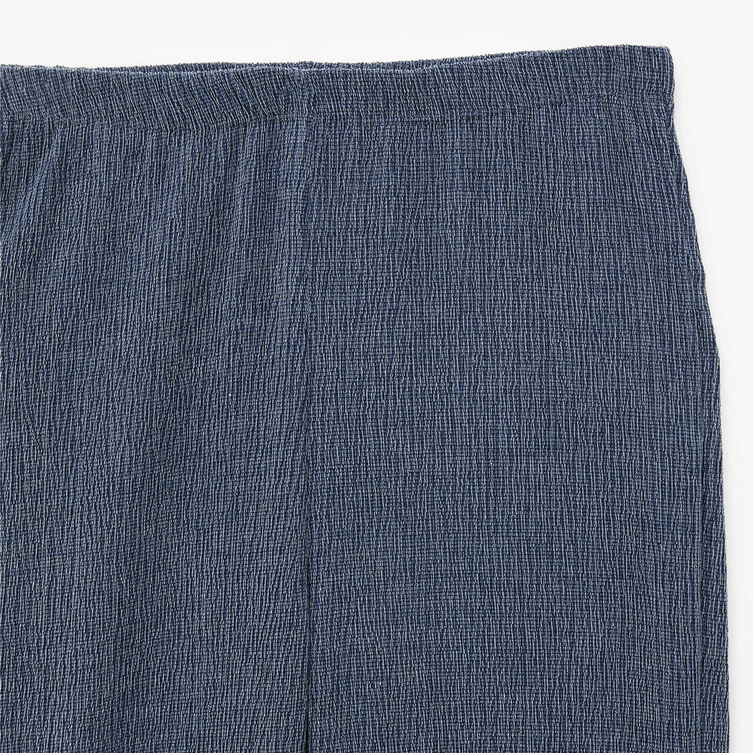 بنطلون نسائي قصة "فلير" بخصر مطاطي وقماش "كرينكل" بلون أزرق من كوتون-women-clothing-bottoms-trousers-image-4