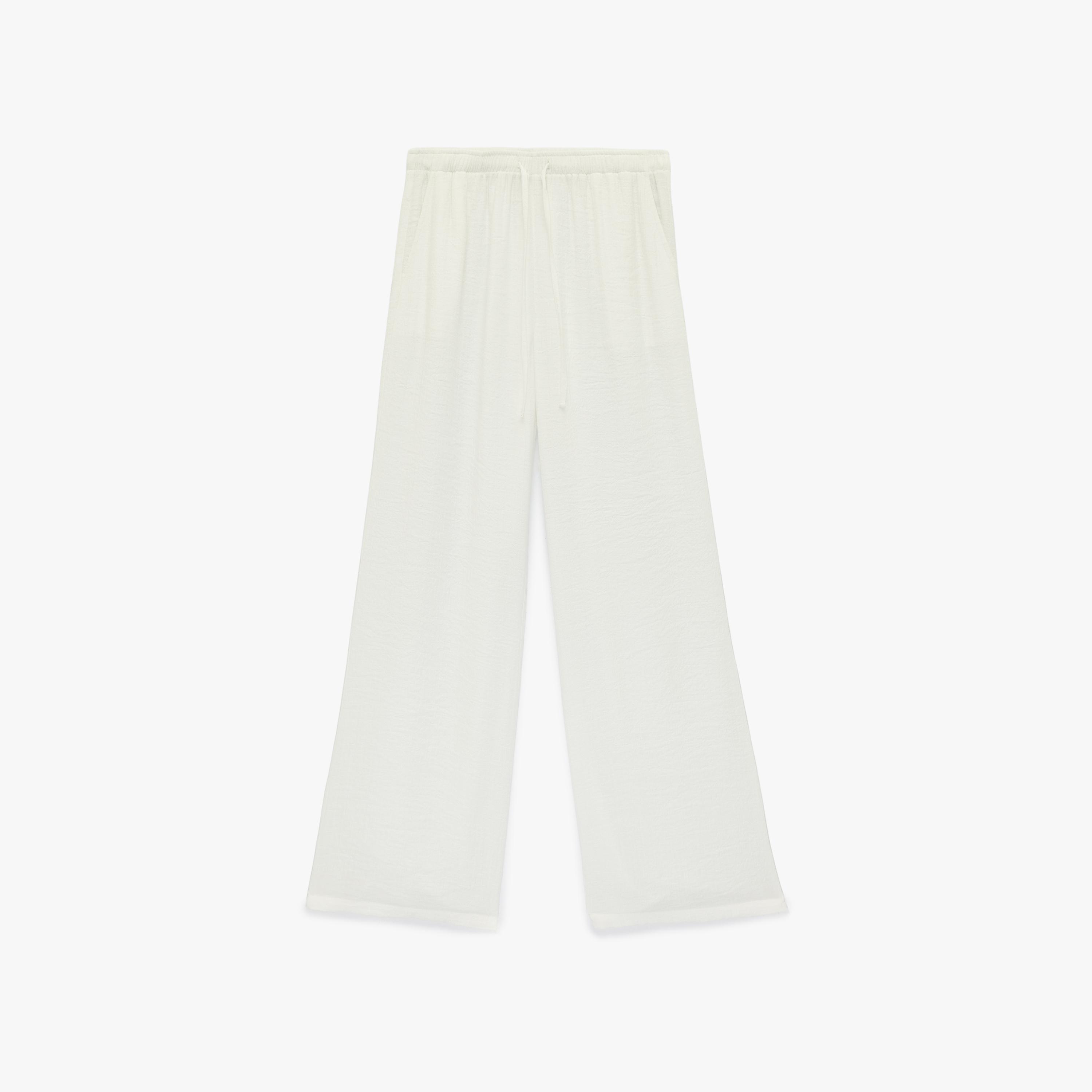 بنطلون نسائي واسع الساق سادة بخصر برباط من كوتون-women-clothing-bottoms-trousers-image-3