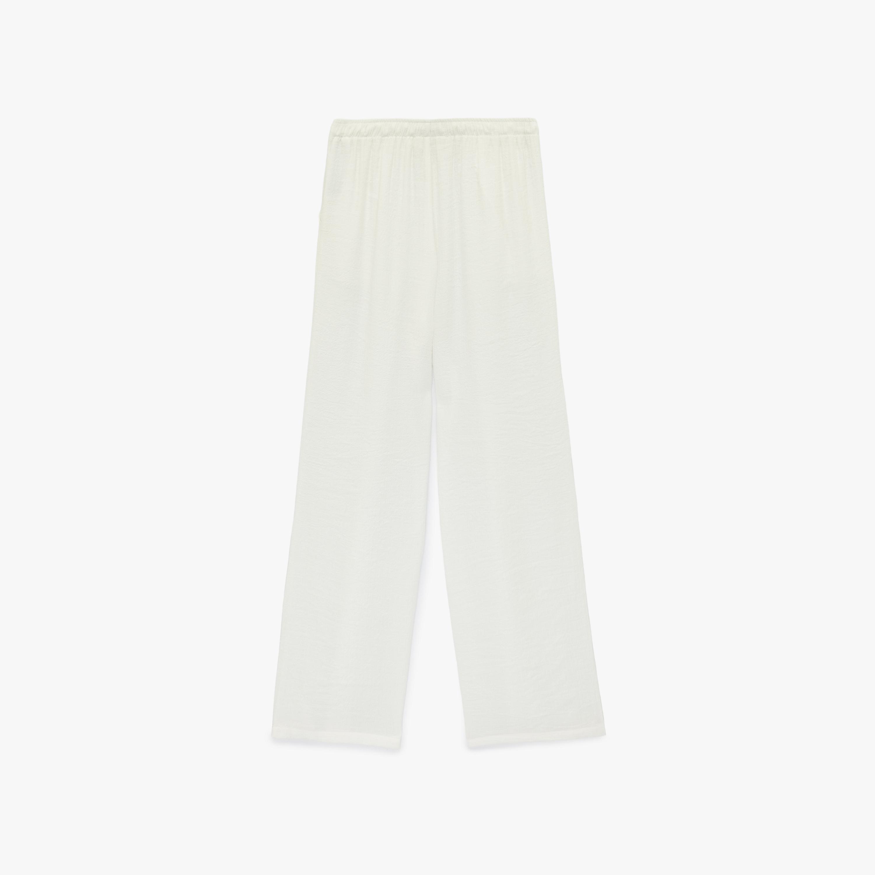 بنطلون نسائي واسع الساق سادة بخصر برباط من كوتون-women-clothing-bottoms-trousers-image-4