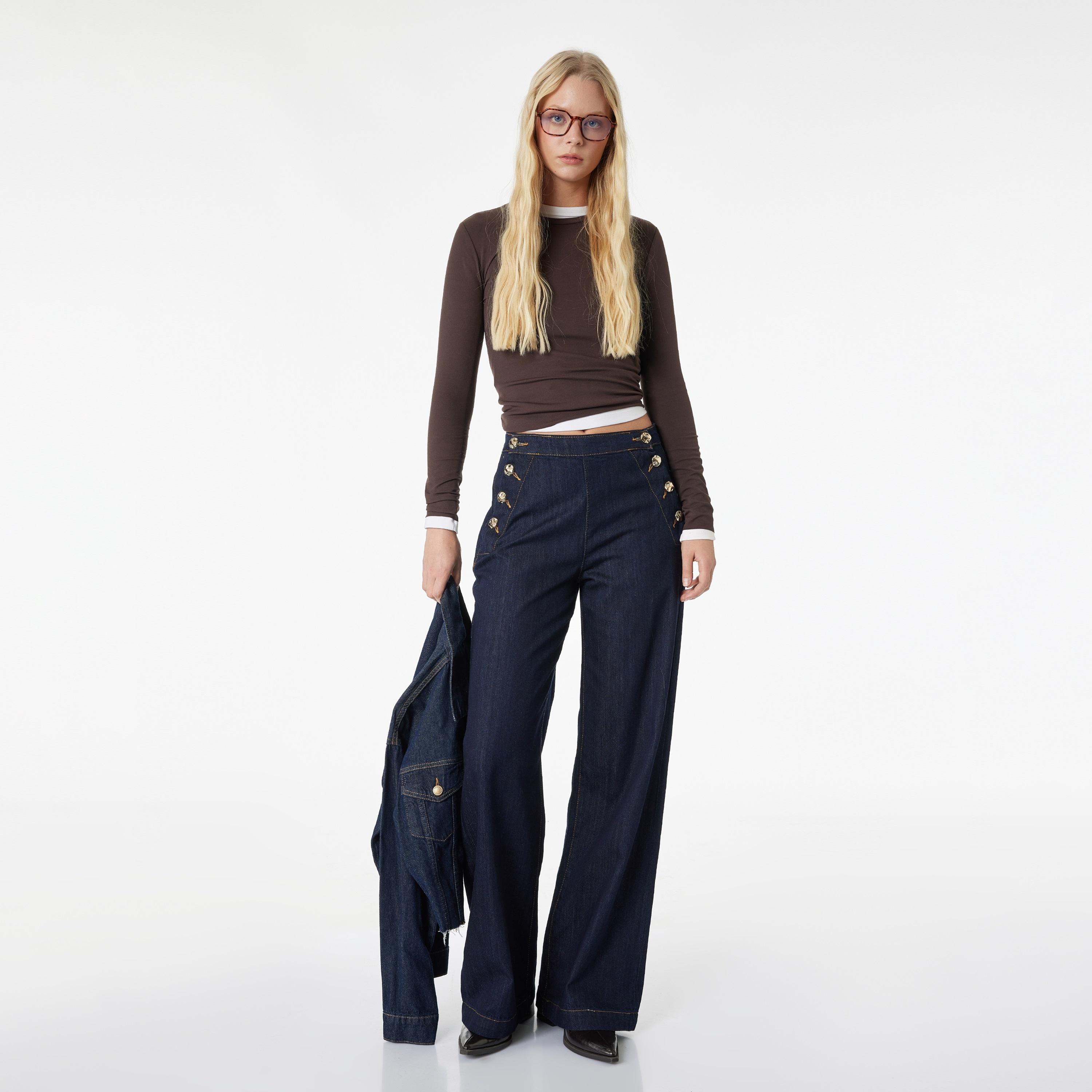 KOTON Regular Fit Plain High-Rise Women's Jeans-women-clothing-bottoms-jeans-image-2