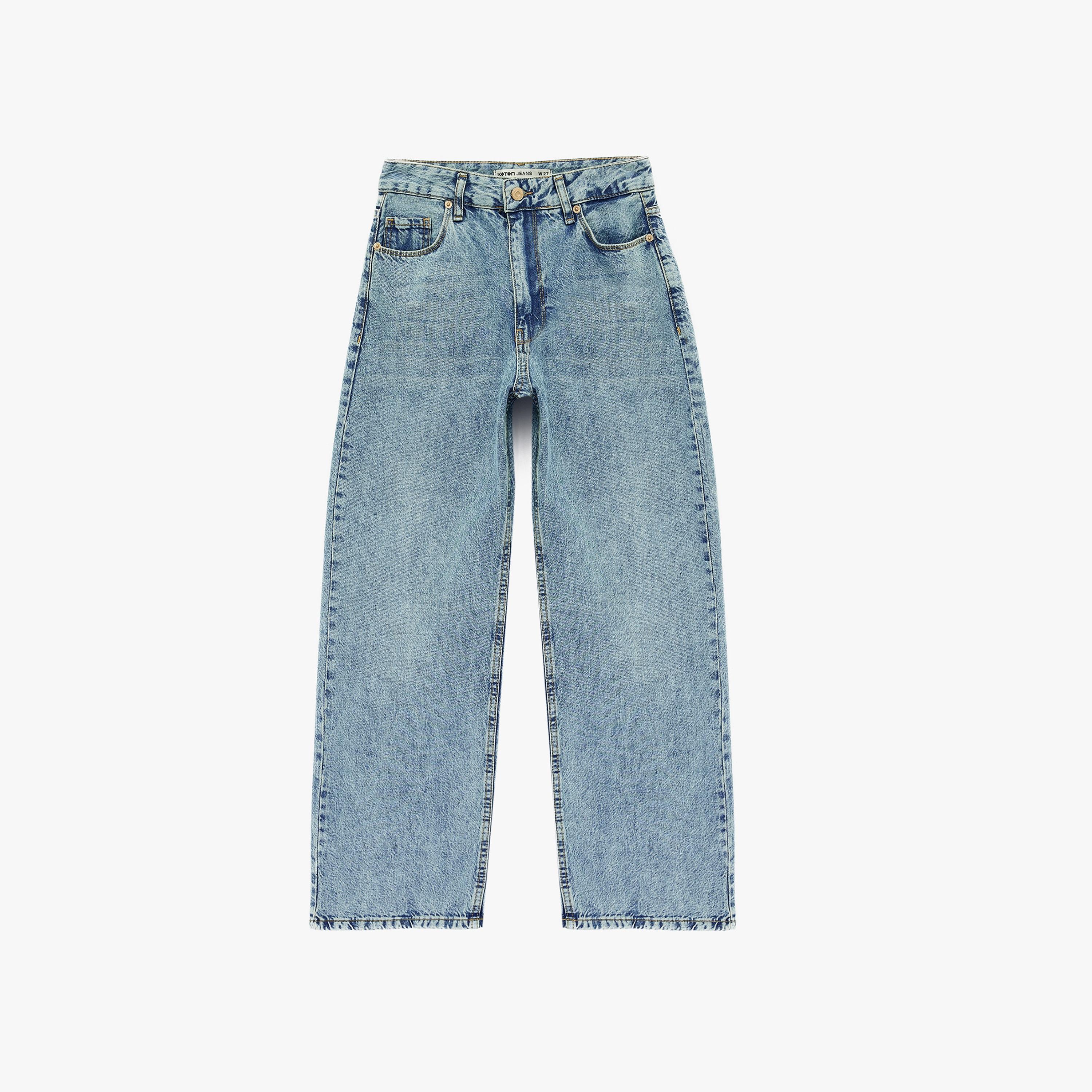 بنطلون جينز نسائي خصر مرتفع قصة "ريلاكس فت" سادة من كوتون-women-clothing-bottoms-jeans-image-5