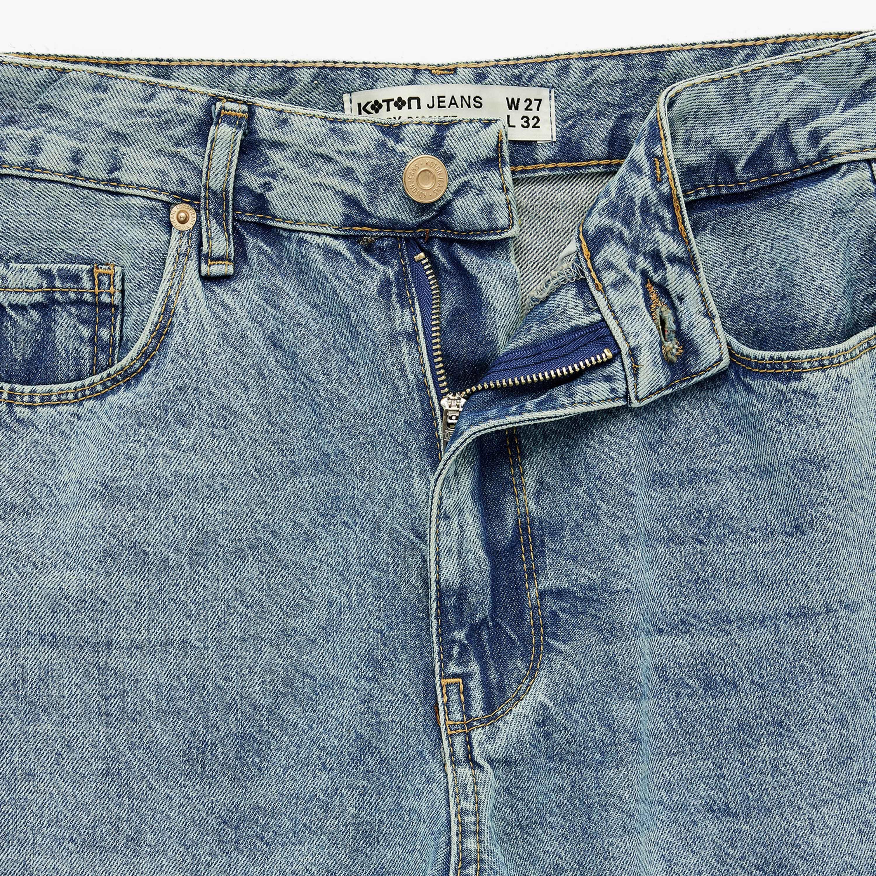بنطلون جينز نسائي خصر مرتفع قصة "ريلاكس فت" سادة من كوتون-women-clothing-bottoms-jeans-image-8