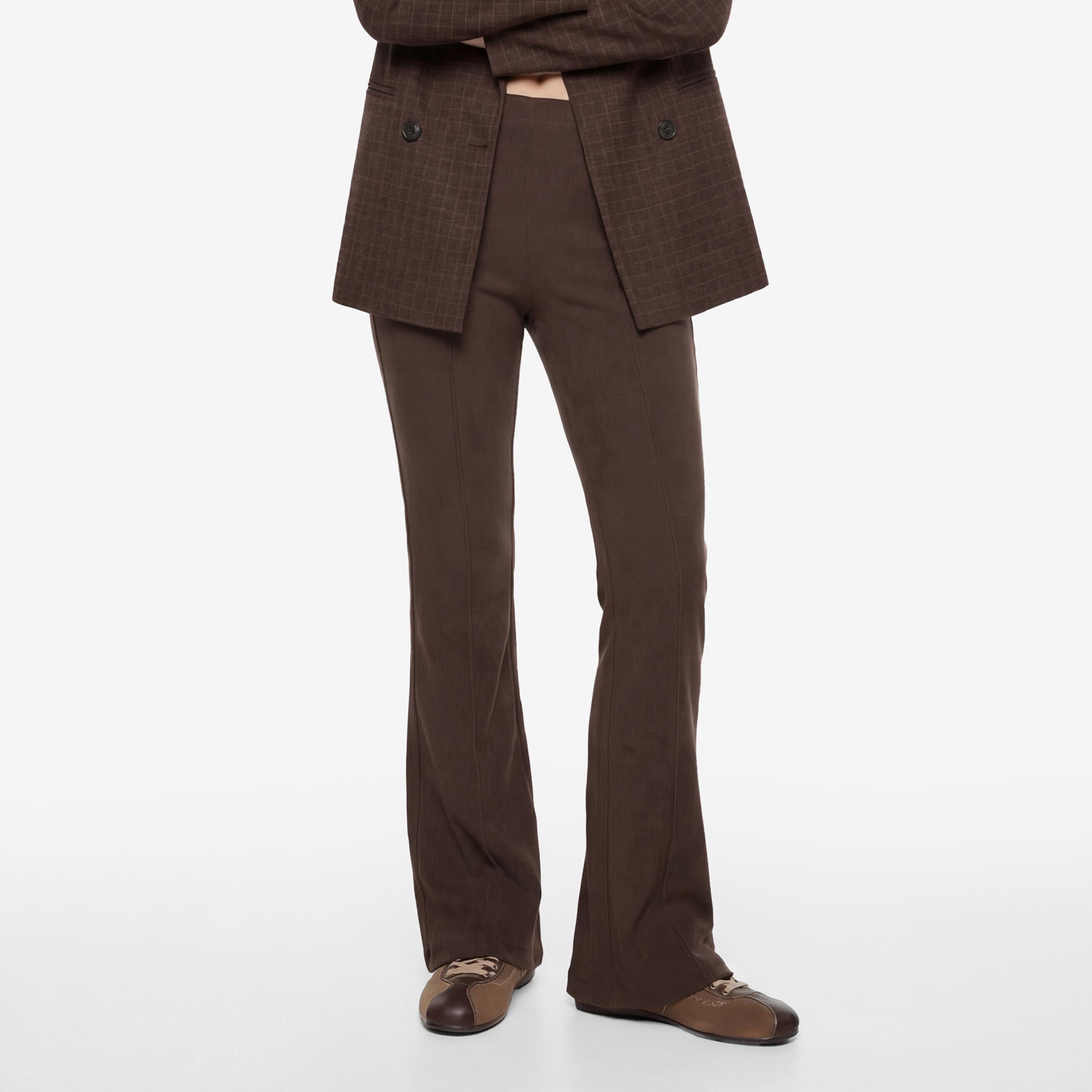 KOTON Brown Textured Elasticated Waist Flared Women's Trousers-women-clothing-bottoms-trousers-image-1