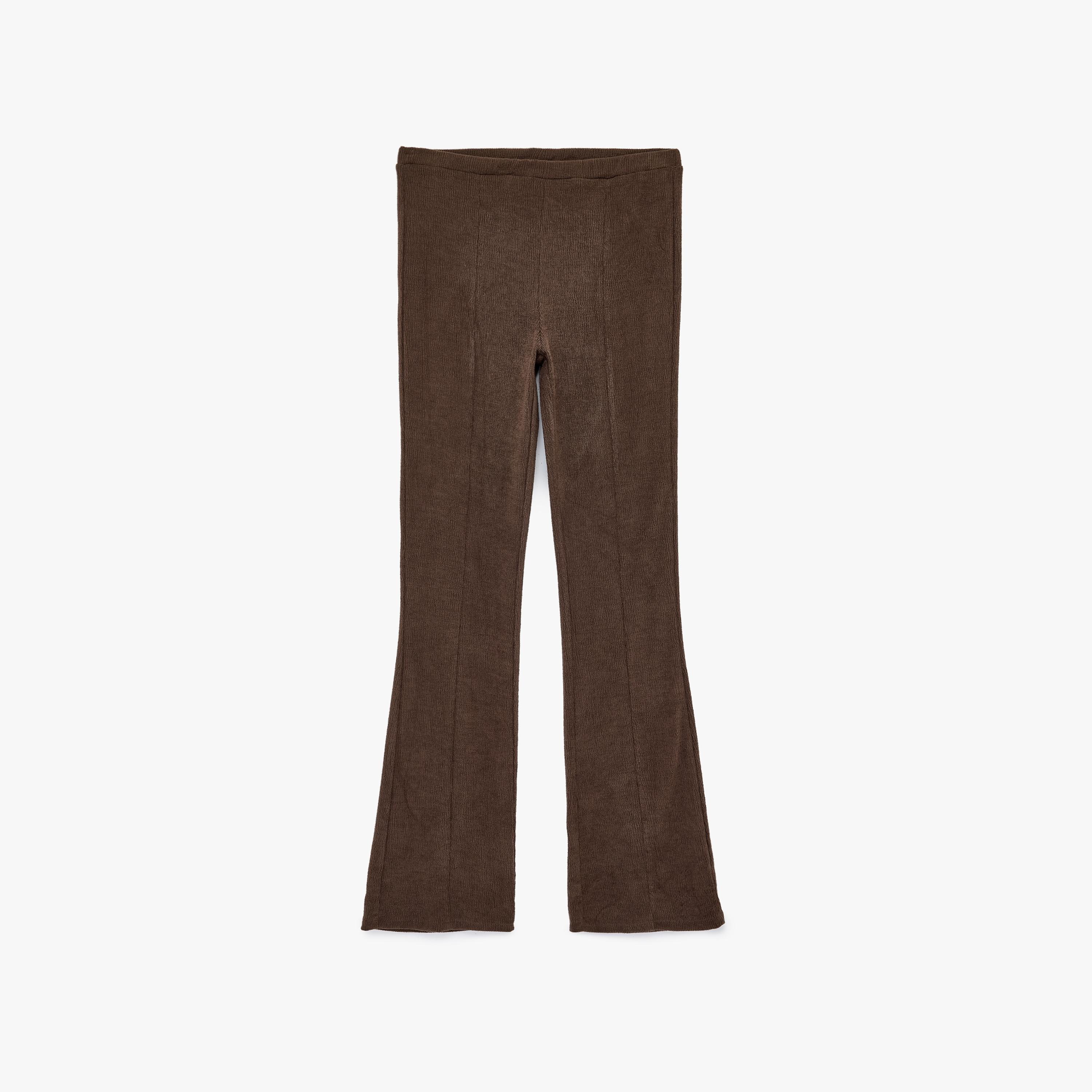 KOTON Brown Textured Elasticated Waist Flared Women's Trousers-women-clothing-bottoms-trousers-image-3
