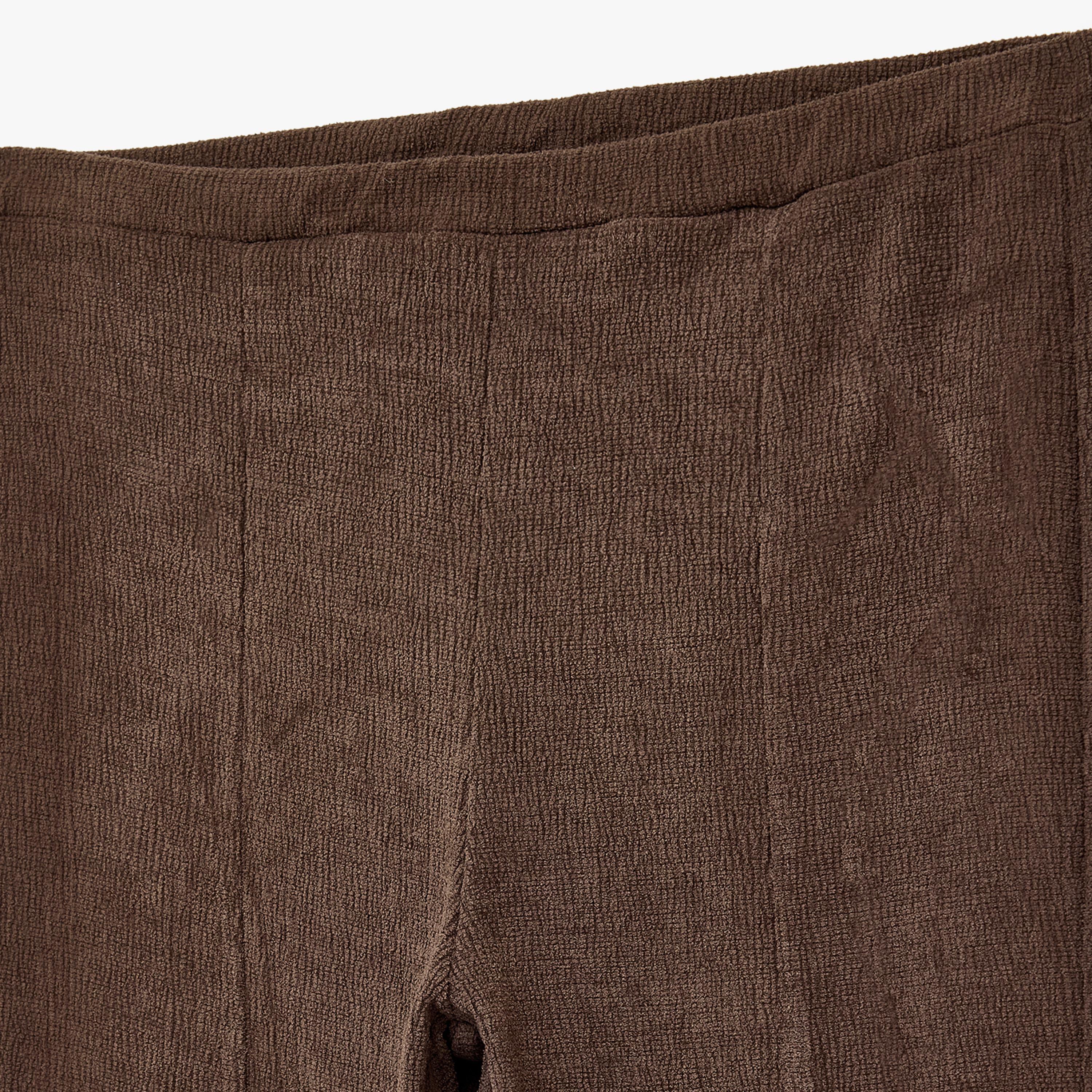 KOTON Brown Textured Elasticated Waist Flared Women's Trousers-women-clothing-bottoms-trousers-image-5