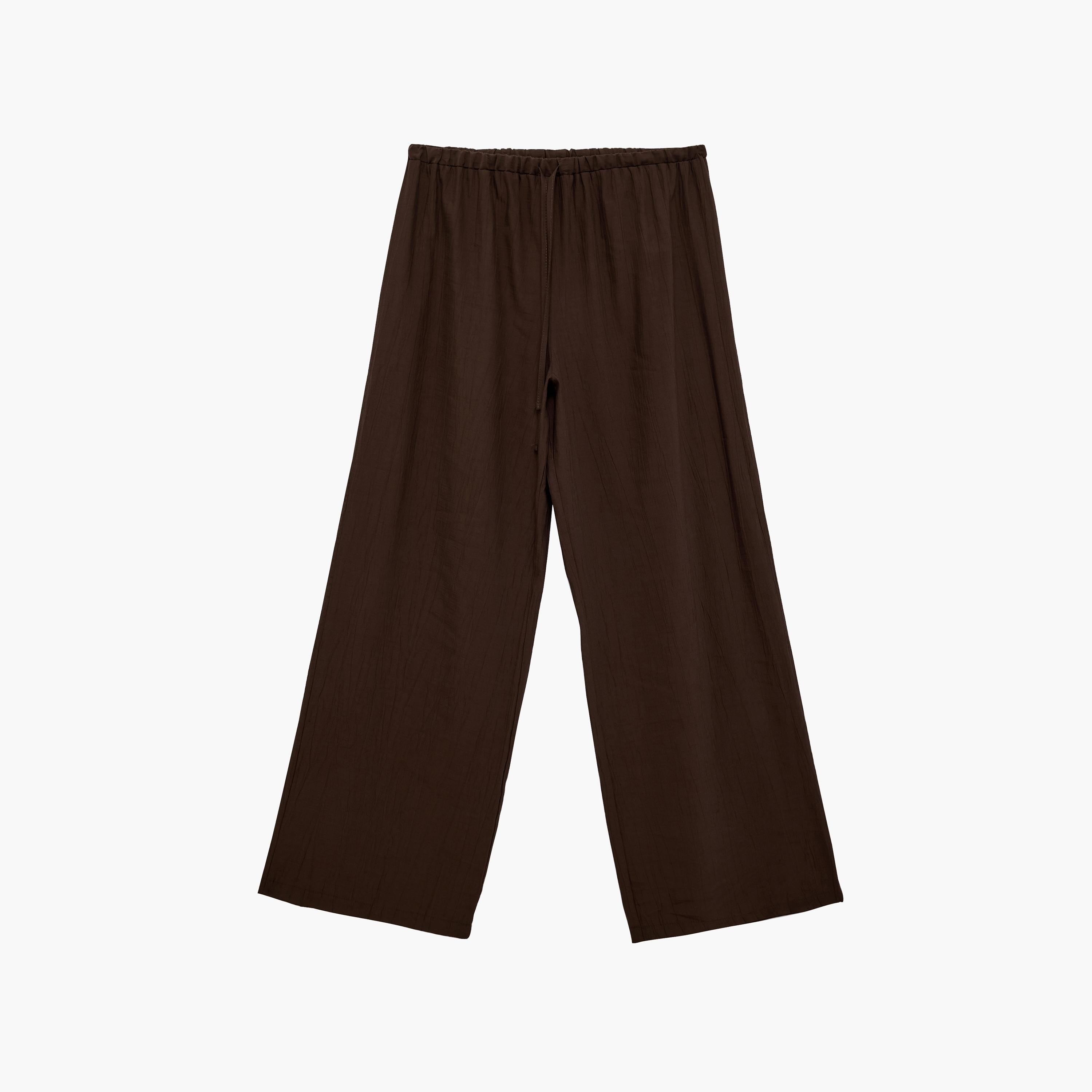 KOTON Brown Textured Drawstring Waist Straight Women's Trousers-women-clothing-bottoms-trousers-image-6